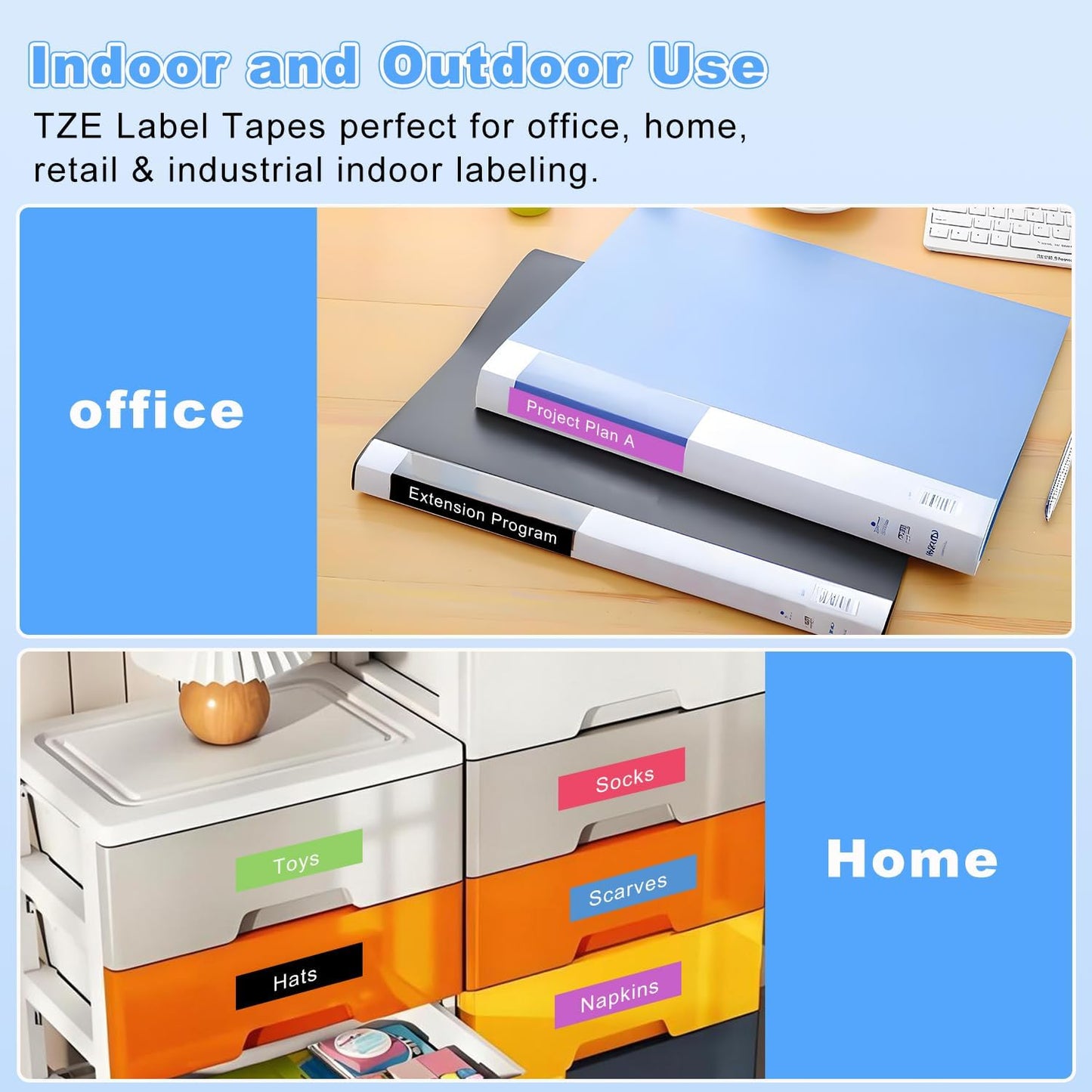 RAEMALL Compatible with Brother Label Tape TZe335 TZe435 TZe535 TZeMQG35 TZeMQP35 TZe TZ Tape, 12mm 0.47 Inch Laminated White on Color Compatible with Brother P Touch Label Maker PT-D210 H110