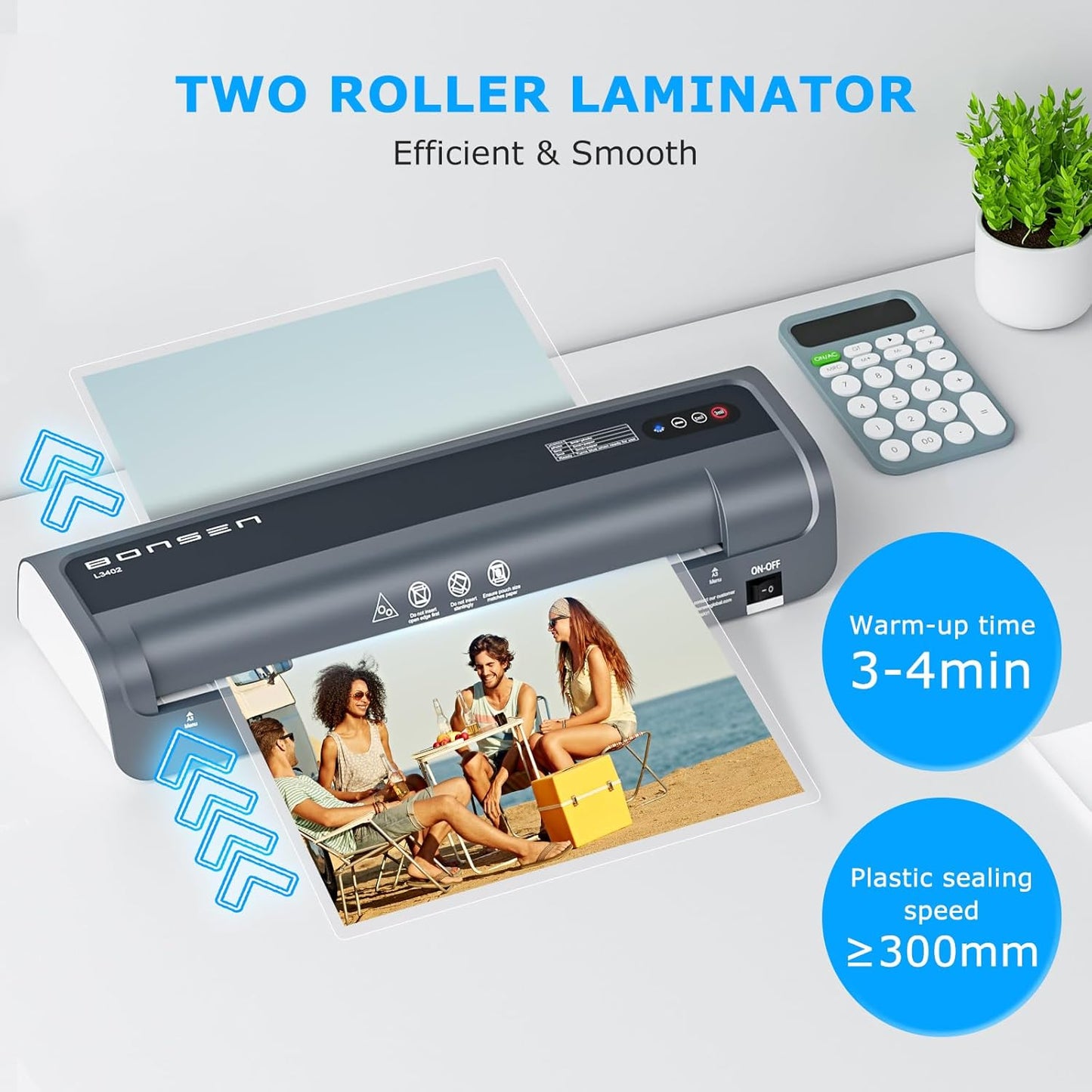 Laminator Machine, Bonsen 13 Inch Wide Thermal Laminator with Never Jam Technology, A3 Laminating Machine with 100 Laminating Sheets for School, Office and Home, Black (L3402)