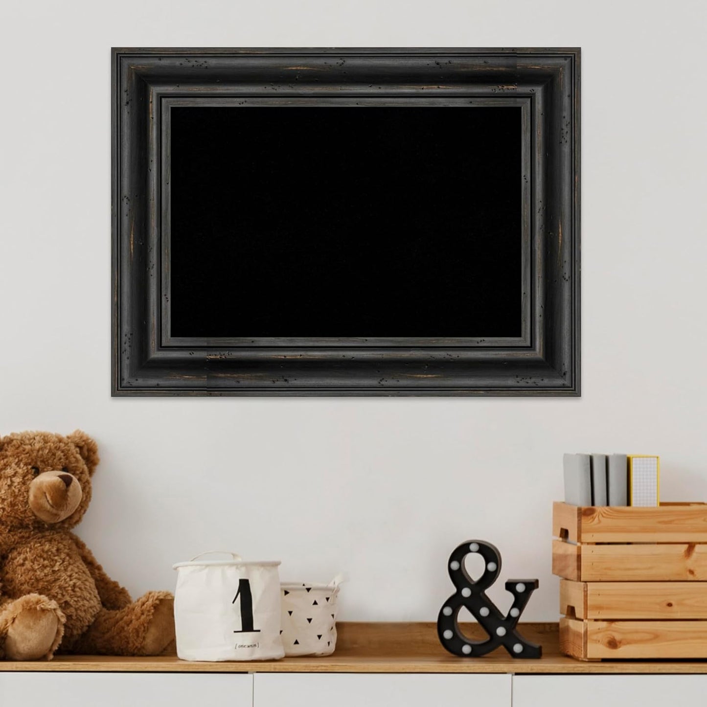 Amanti Art Black Cork Board for Wall, 17x23 Vision Board with Black Wood Frame, Small Corkboard Office Decor for Home Organization, Country Rustic Corkboard Pinboard to Display Items for Home