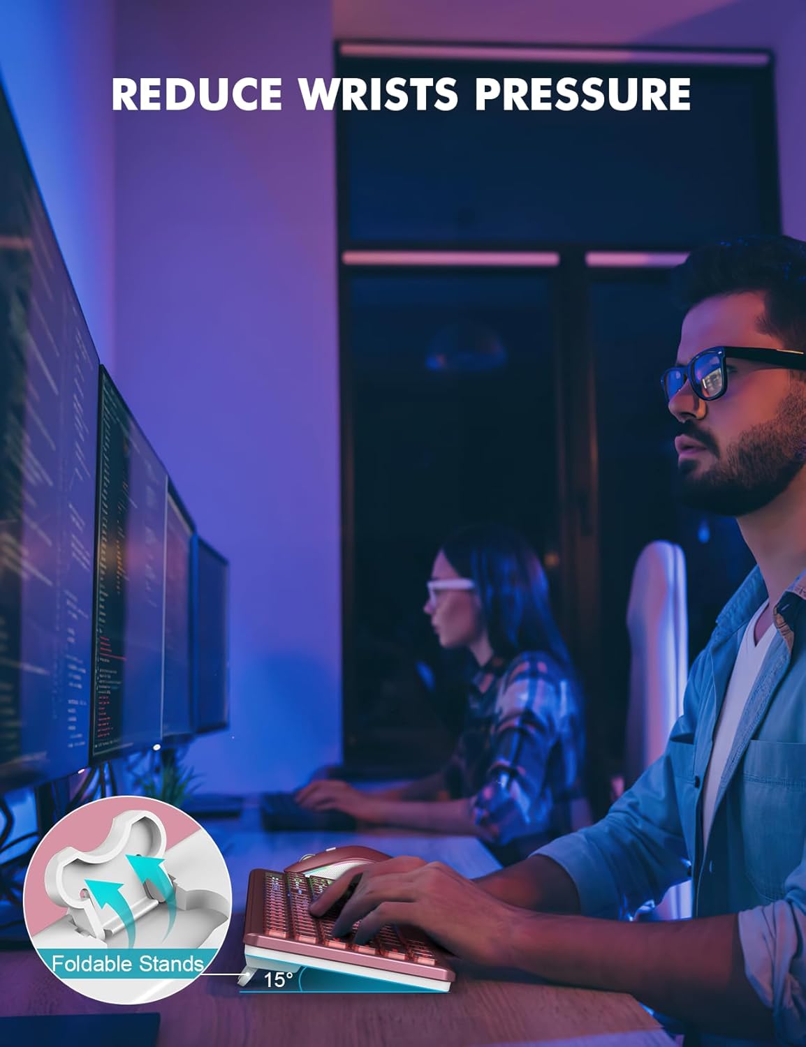 Wireless Keyboard and Mouse Combo - RGB Backlit, Rechargeable & Light Up Letters, Full-Size, Ergonomic Tilt Angle, Sleep Mode, 2.4GHz Quiet Keyboard Mouse for Mac, Windows, Laptop, PC