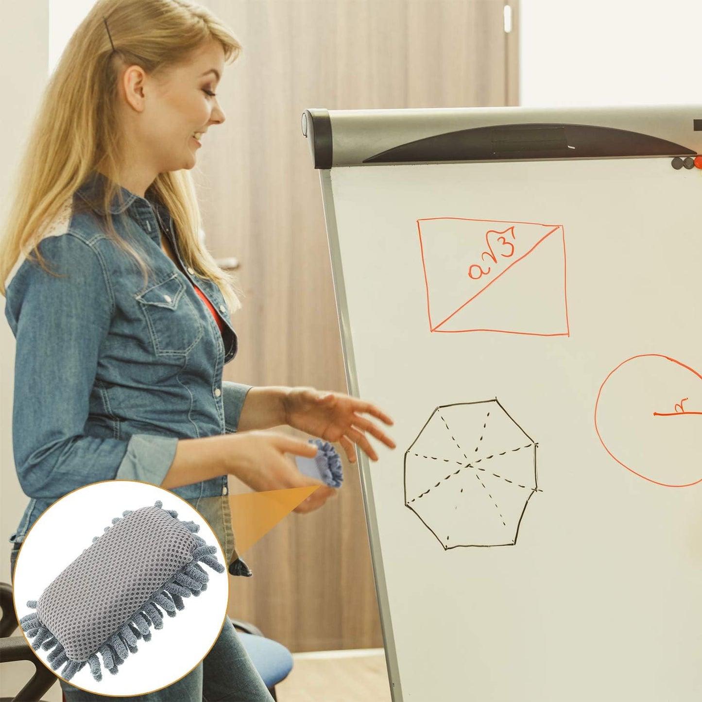 Zonon 4 Pieces Dry Erase Eraser Microfiber Shag Washable Whiteboard Eraser for Markers, Chalk, Classroom, Home and Office(Gray, Blue and Pink)