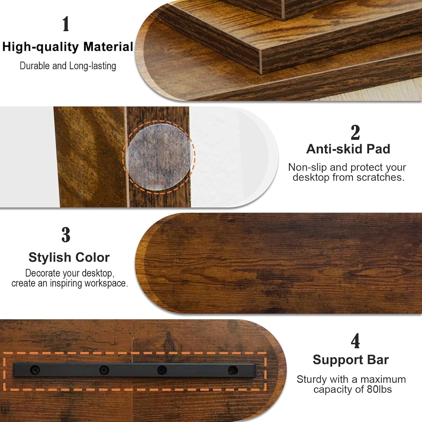 TEAMIX 2 Tier Wooden Monitor Riser Stand, Desktop Stand with storage for Laptop/PC/Printer/Keyboard, TV Stand Shelf Home Office Desk Accessories