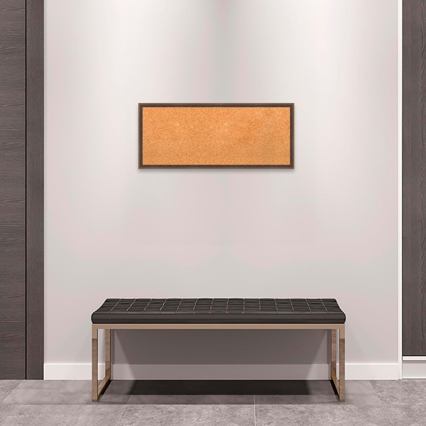 Amanti Art Natural Cork Board for Wall, 13x31 Vision Board with Brown Wood Frame, Medium Corkboard Office Decor for Home Organization, Modern Contemporary Corkboard Pinboard to display items for home