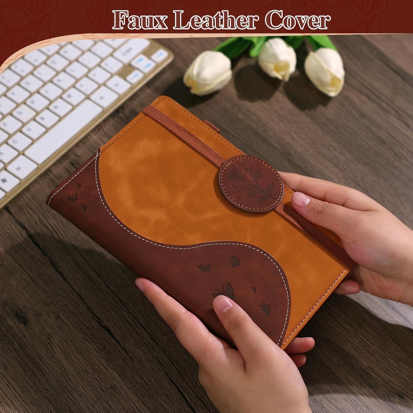 Lined Journal Notebook, A5 Hardcover Leather Journal for Men Women, 200 Pages 100 GSM Thick Paper, Journaling Notebooks for Work School Travel Note Taking, Brown