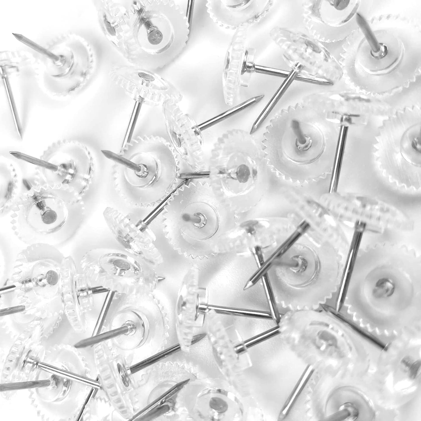 Lunies 100 PCS Clear Push Pins, Plastic Thumb Tacks for Wall, Wall Tacks for Hanging, Standard Clear Plastic Head and Steel Point Push Pins for Cork Board