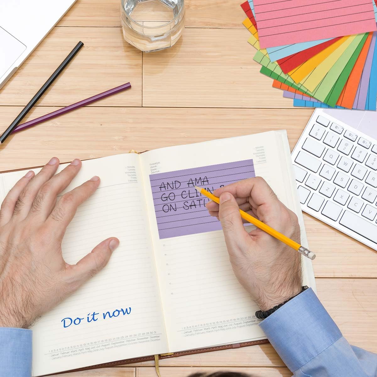 OBTANIM 1000 Count 3 x 4 Inch Index Cards Assorted Colors Ruled Index Flash Cards for Studying Taking Note Office Home and School Daily Recording