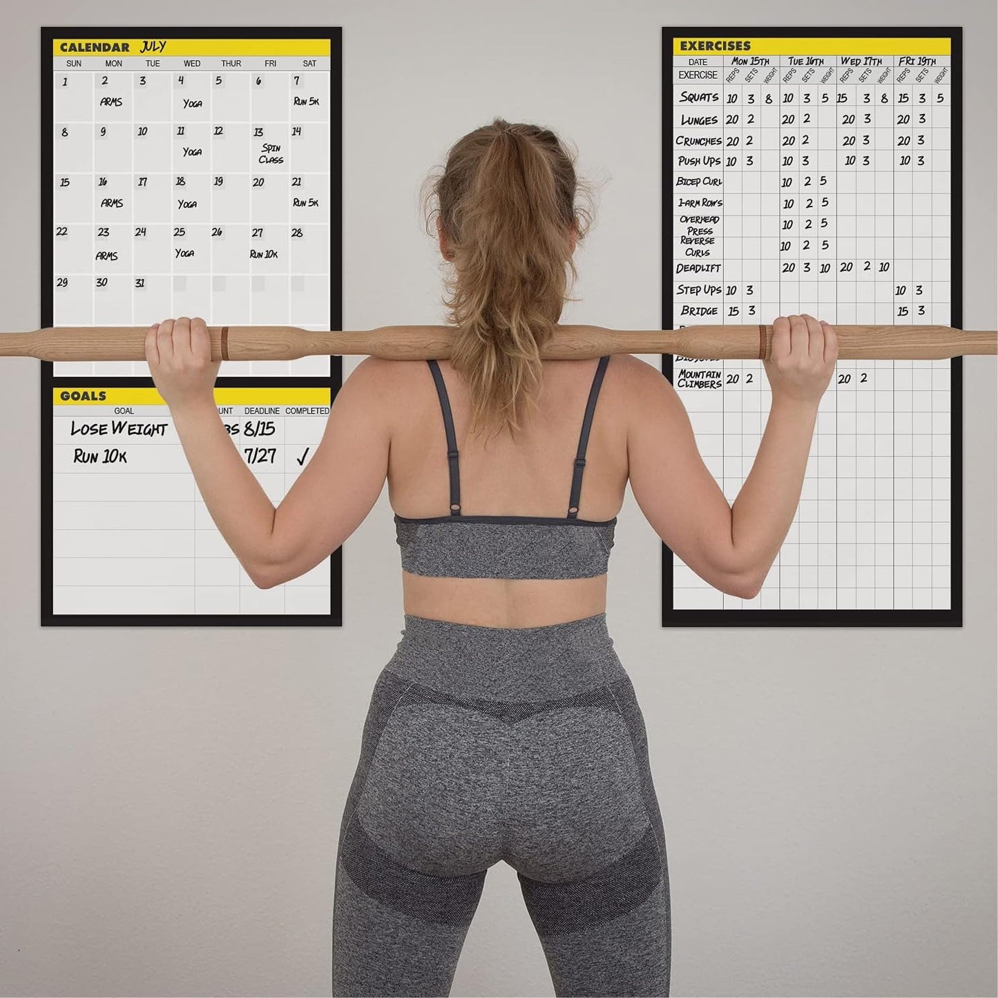Dry Erase Workout Calendar Poster - Fitness Planner with To-Do List, Notes Section for Home Gym Tracking