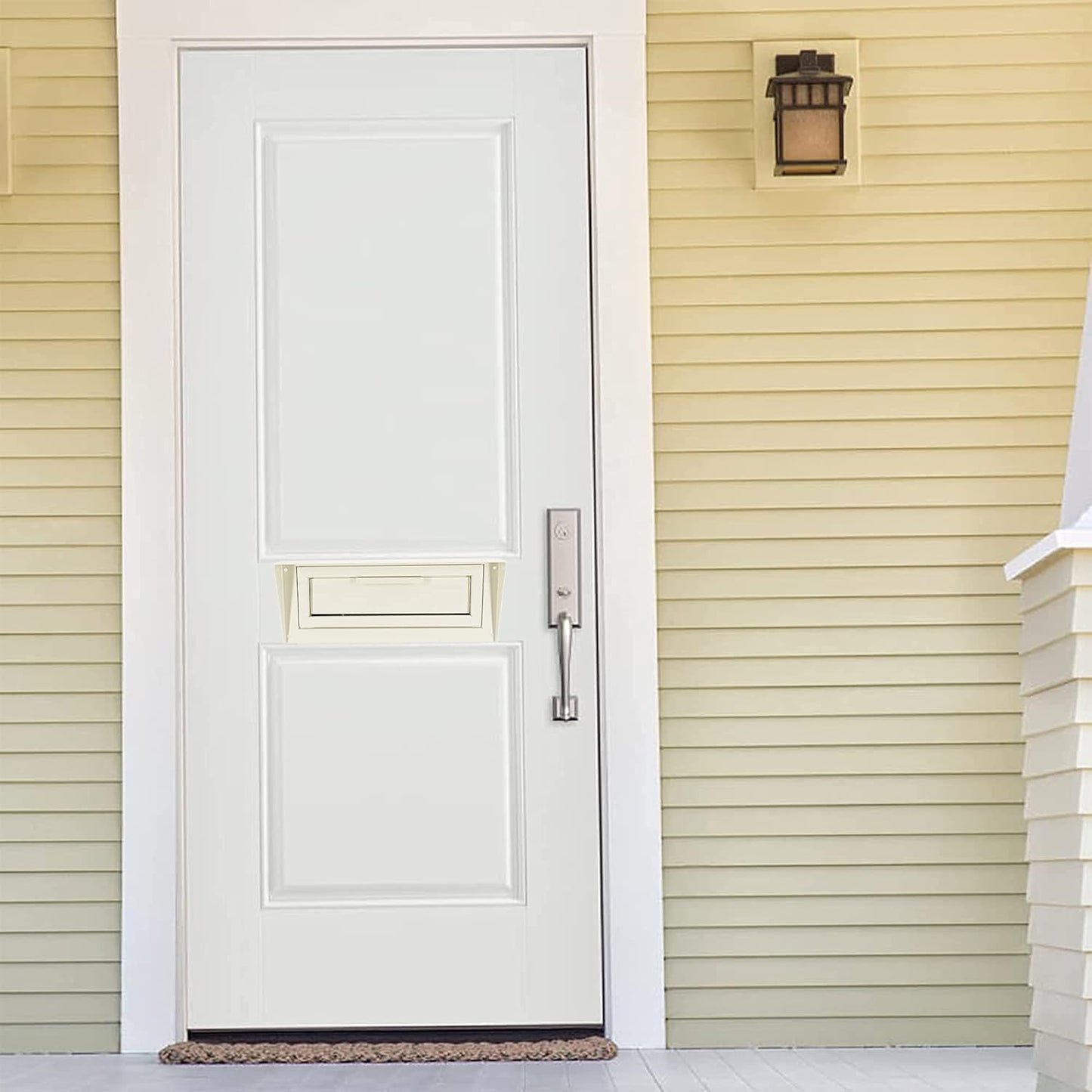 Pochar Door Drop Box for Mail, Rent, Deposit, and Night Key - Door Mount Locking Mailbox with Rear Access Through The Door (10.5'' x 2.25'' Mail Slot) (12'' x 4.25'' x 15'' (Rainproof), (Beige)