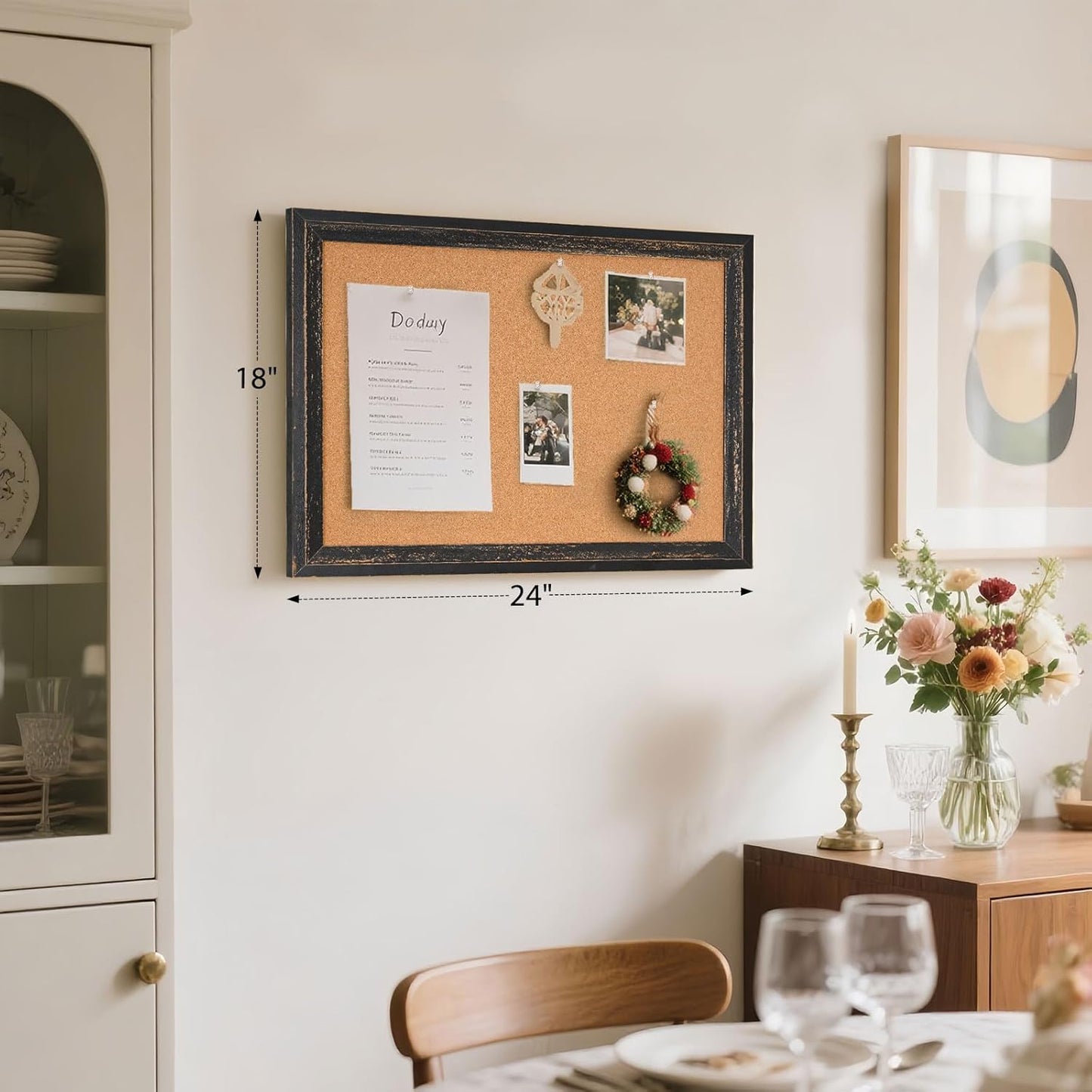 Cork Board Bulletin Board - 24" x 18" - Rustic Black Frame Corkboard for Wall - Decorative Pin Board, Message Board, Vision Board, Picture Board, Photo Board