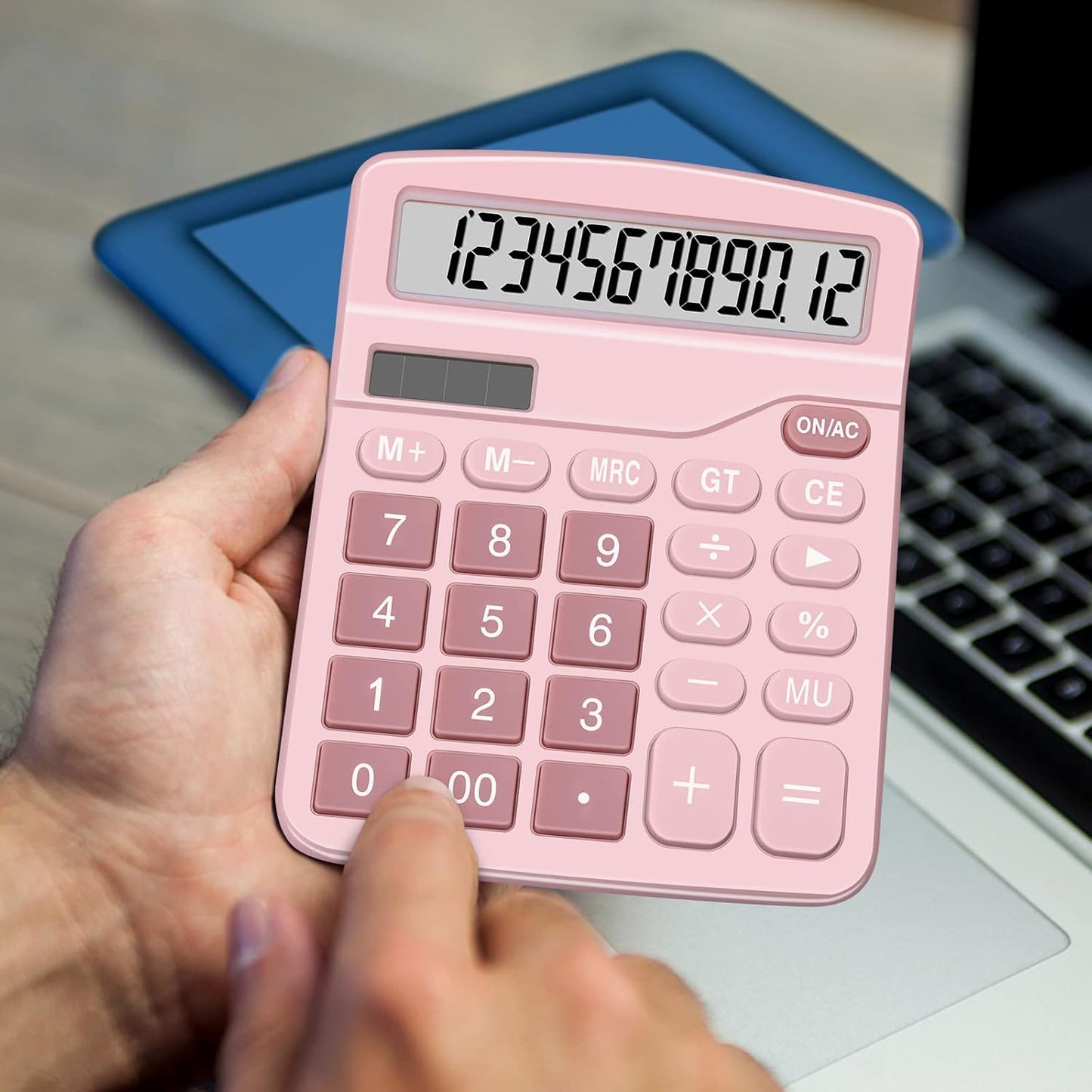 Calculators, Splaks 2 Pack Standard Functional Desktop Calculators Sola and AA Battery Dual Power Electronic Basic Calculator with 12-Digit Large Display for Office, Home, School (1 Blue & 1 Pink)