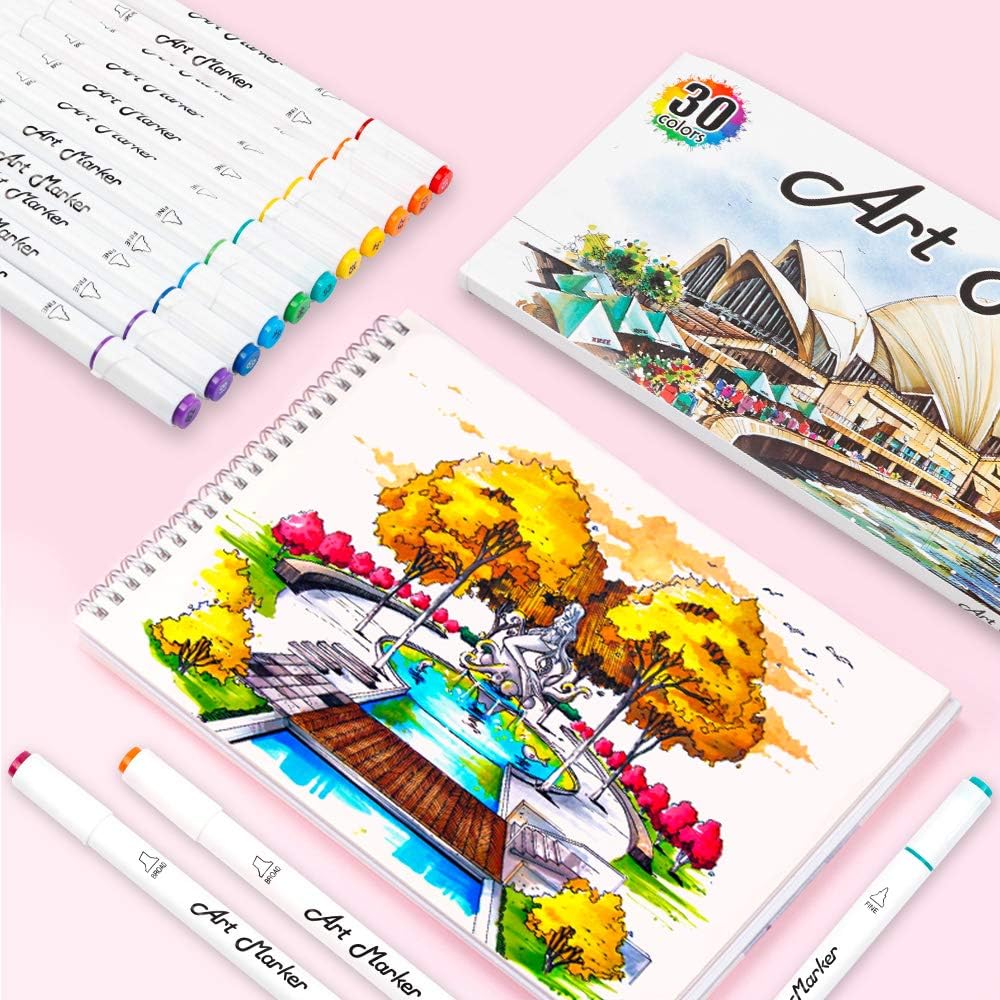 Lelix 30 Colors Art Markers, Dual Tip Permanent Marker Pens Highlighters Perfect for Kids Adults Artist Drawing Sketching Card Making & Coloring Books