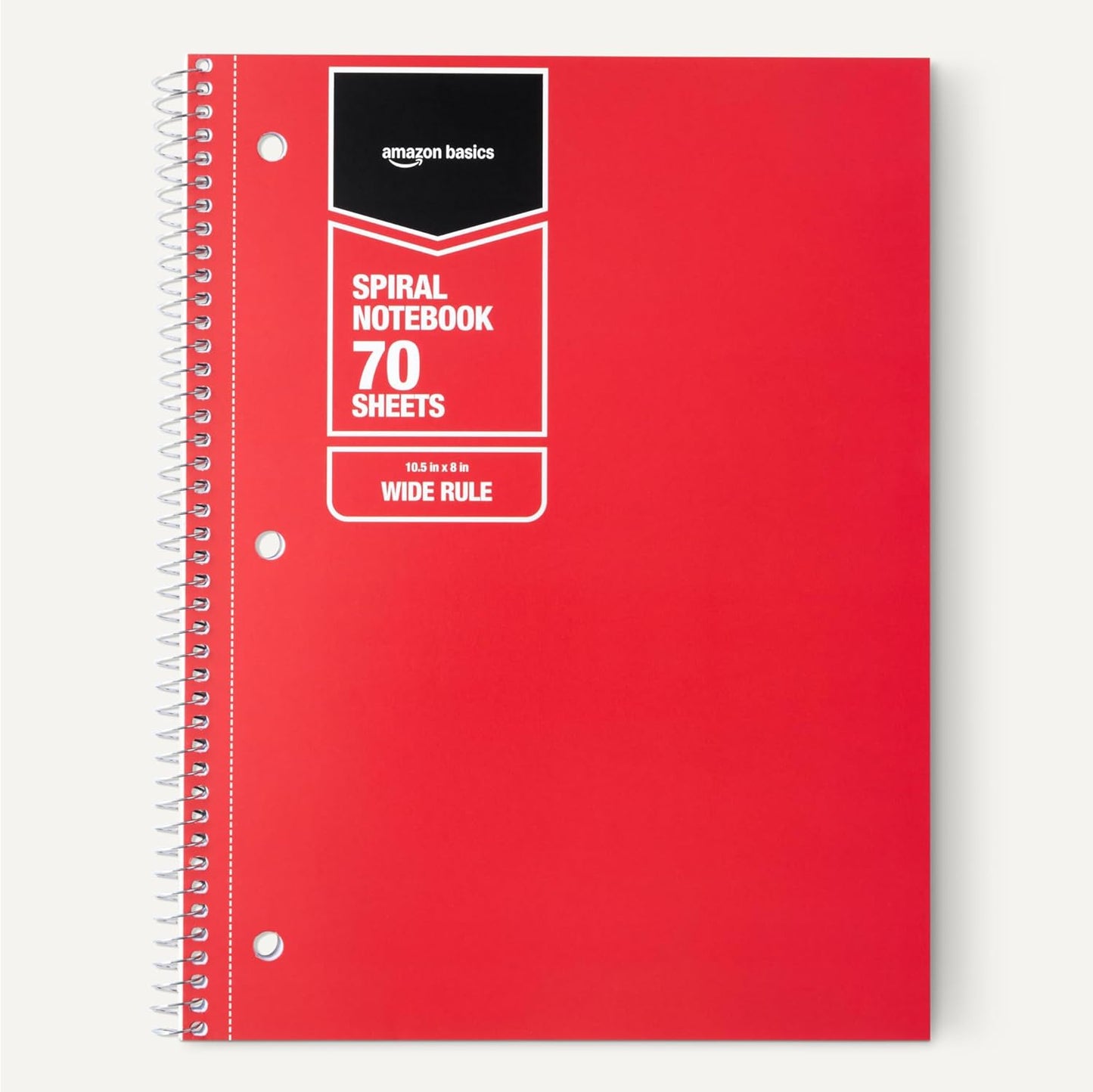 Amazon Basics Wide Ruled Spiral Notebook, 70 Sheets, 8" x 10-1/2", Assorted Solid Colors, 5 pack