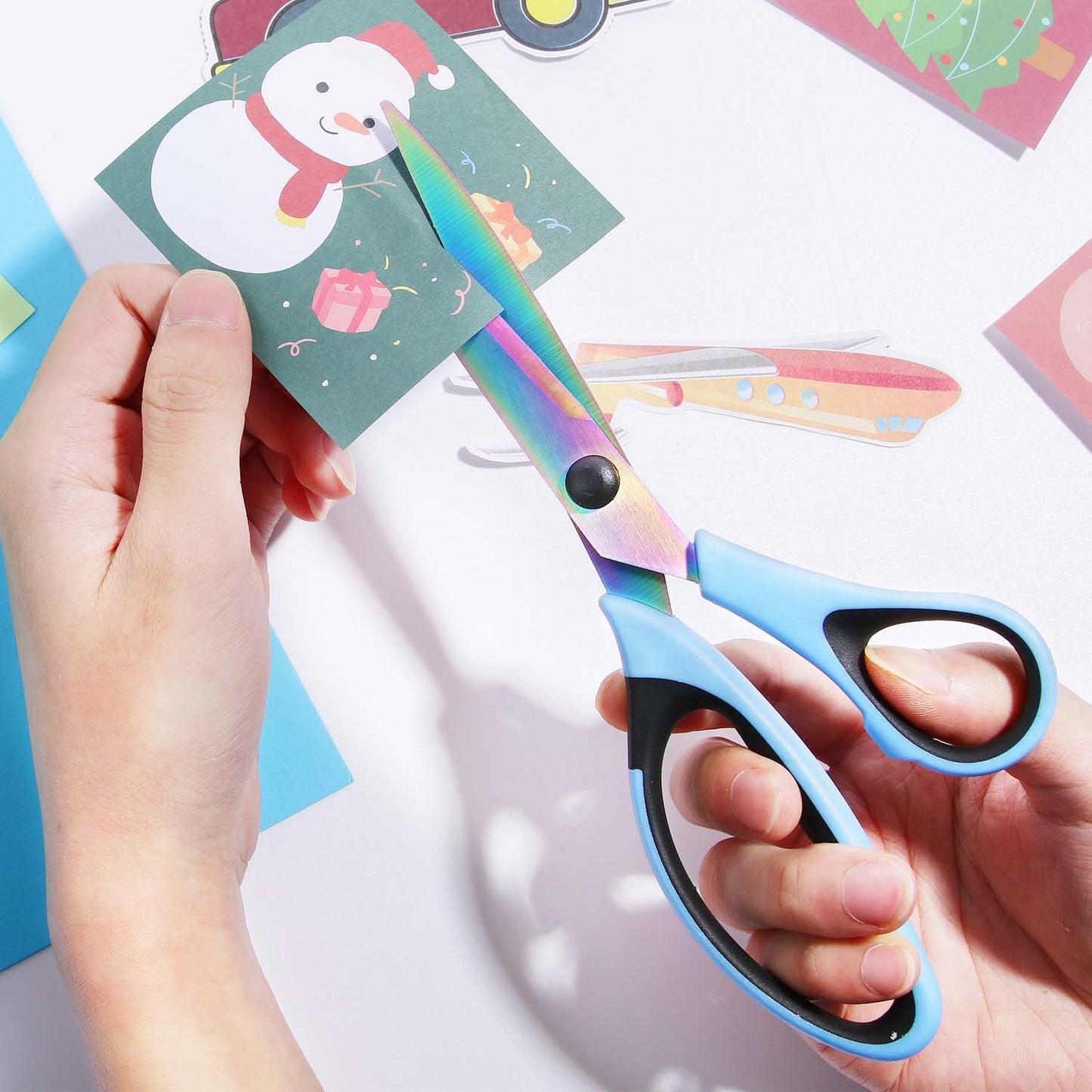 Scissors All Purpose, Sharp Titanium Blades Shears, Rubber Comfort Grip Handle, Multipurpose scissors 3 pack, Great for Office, Fabric, Craft, Sewing, Arts, School and Home Supplies, Black&Blue