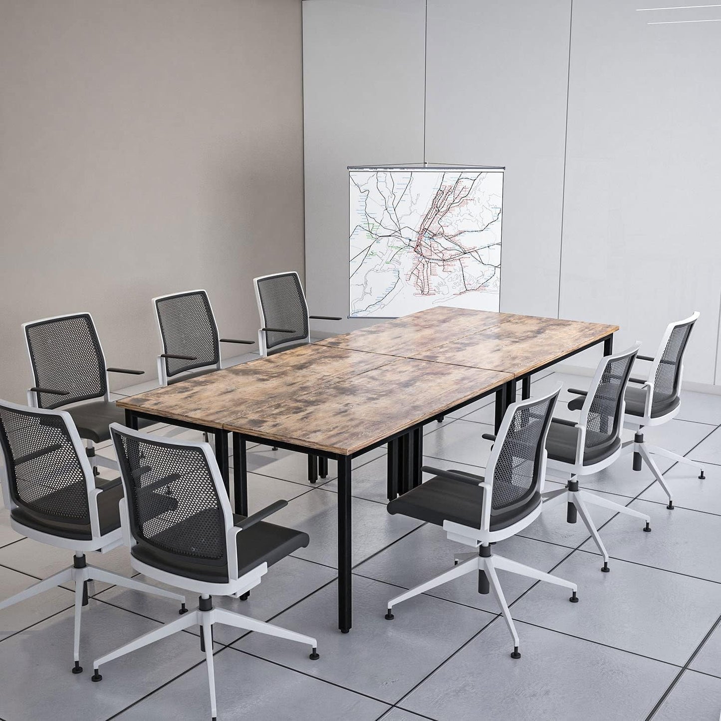 Bonzy Home Conference Tables 9ft Office Computer Desk for Meeting Room Study Writing Printer Podcast Table for 4-8 People Rustic Brown 2PCS 110.2"x23.6"x29.5"