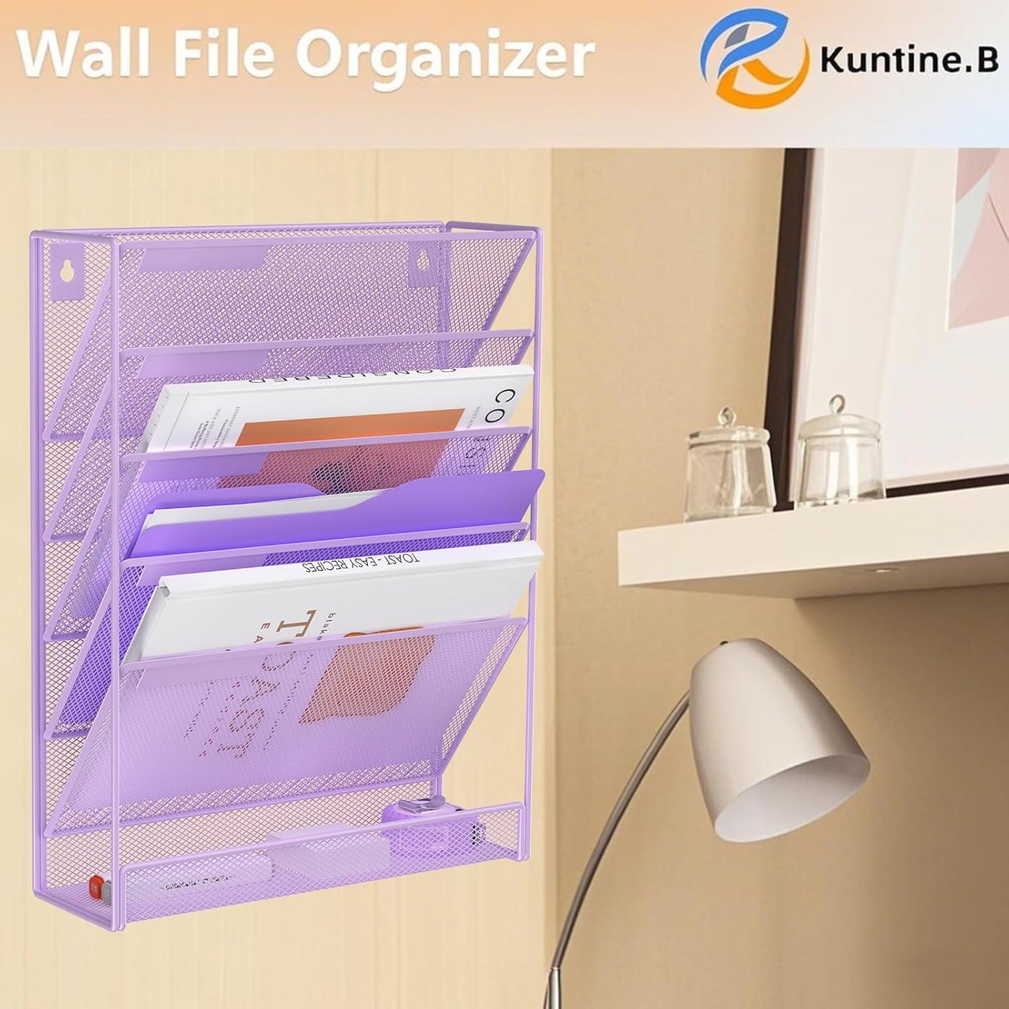 Kuntine.B Wall File Organizer Office Hanging Magazine Holder Wall File Organizer for Office Home (Purple, 6 Tier)