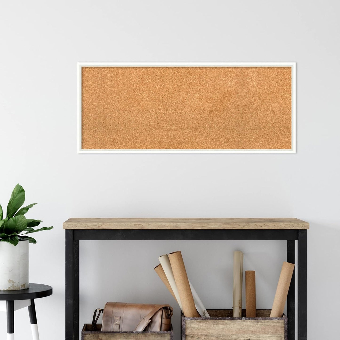 Amanti Art Natural Cork Board for Wall, 17x41 Vision Board with White Frame, Large Corkboard Office Decor for Home Organization, Modern Corkboard Pinboard to Display Items for Home Organization in