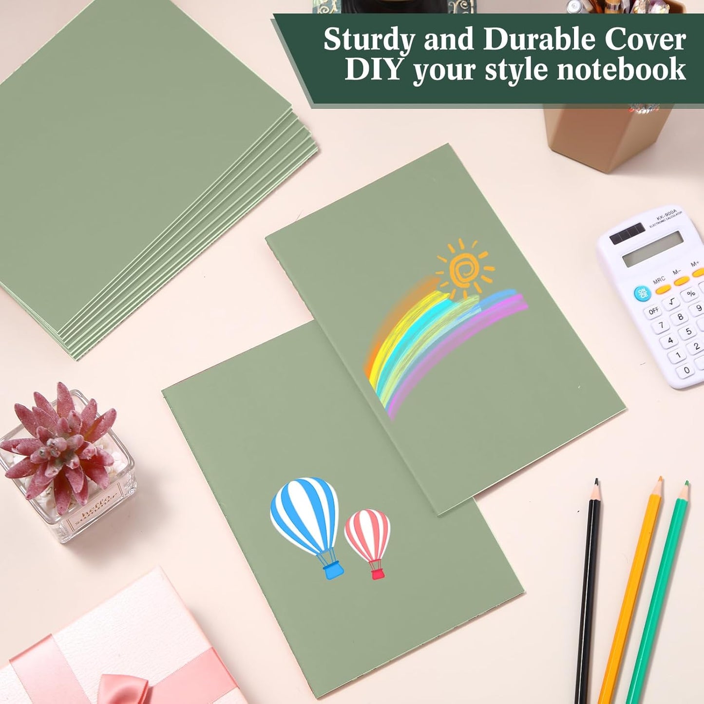 Sepamoon 150 Pack Kraft Notebook Journals 5.82 Inch x 4.13 Inch A6 Softcover Notebooks Bulk for Kids Student Writing Sketch Travel Journal Office Notepad with 48 Pages 24 Sheets, Lined(Light Green)