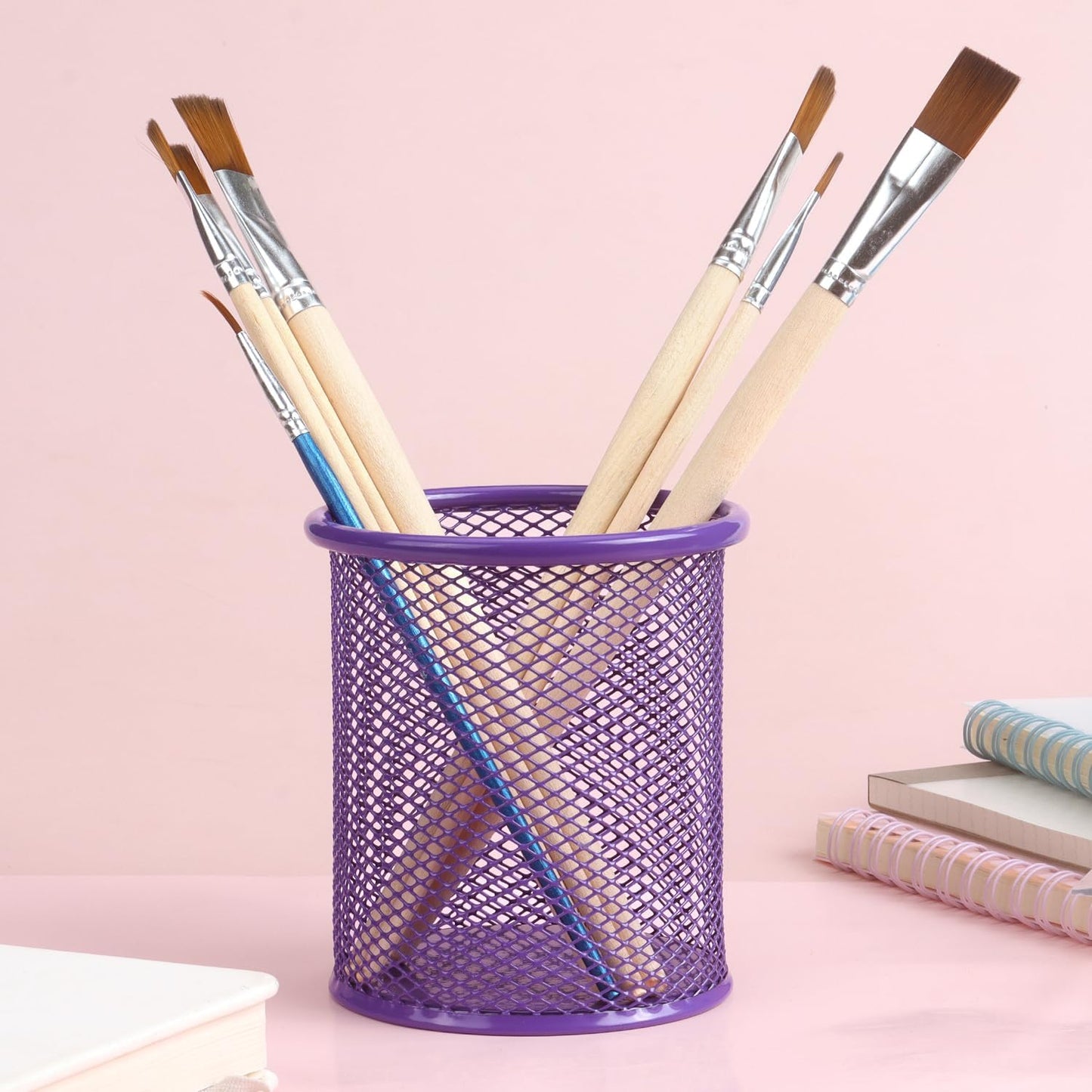 Tamaki Pen Holder Cup for Desk, Desk Organizer Wire Mesh Pencil Cup Holder for Desk Office Pen Organizer (Purple)