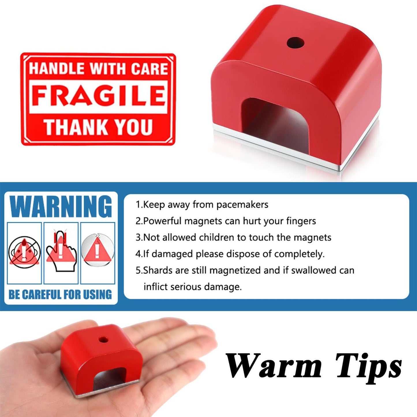 Red Horseshoe Heavy-Duty Alnico Power Magnets for Education and Doing Velvet Nail (22 lbs Pull)