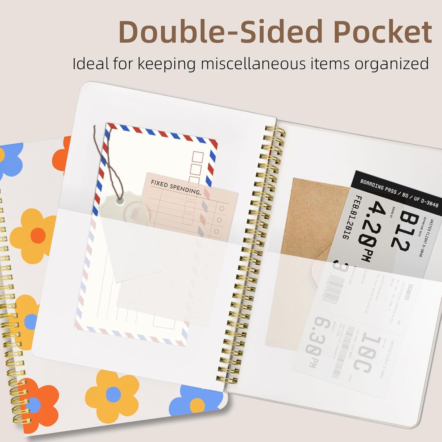 Cute Spiral Notebook journal B5 Aesthetic Pretty Design for Women Girls Kawaii with Pocket, 10 x 7.2 inch, Lined, Color Flowers