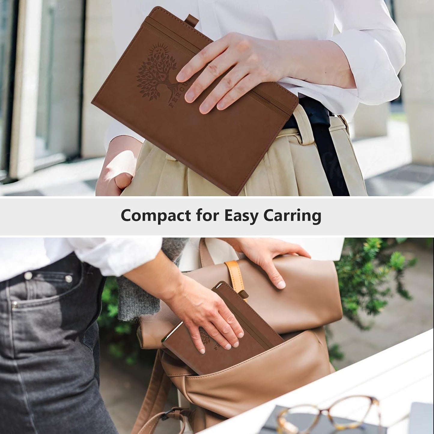 PERCUN Dotted Journal Notebook for Men & Women, 160 Pages Dot Grid notebook for Note Taking, Bullet Journaling Notebook for Work, School, Travel, Writing, A5 Hardcover 5.9" x 8.5"(Brown)