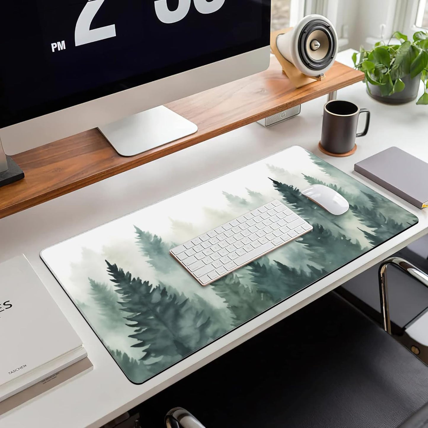 Extended Large Gaming Mouse Pad, Misty Forest Large Desk Mat for Desktop XXL, Non-Slip Rubber Base Stitched Edges Long Computer Keyboard Desk Pad Mouse Mat for Gaming Home Office 35.4"X15.7"