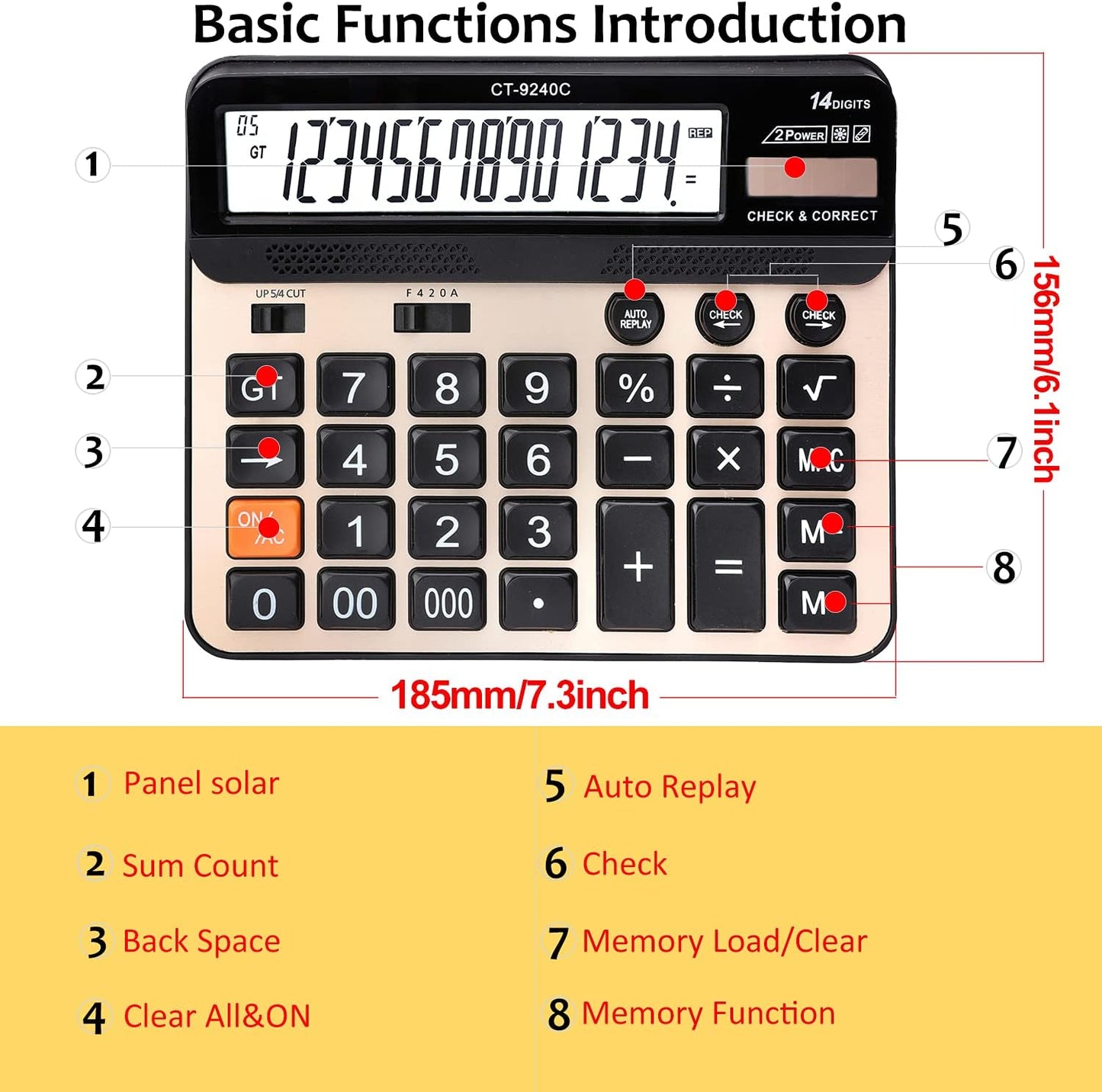 Large Button Calculator,Philley Large LCD Display 14 Digits Desktop Check&Correct Electronic Calculator(CT-9240C)