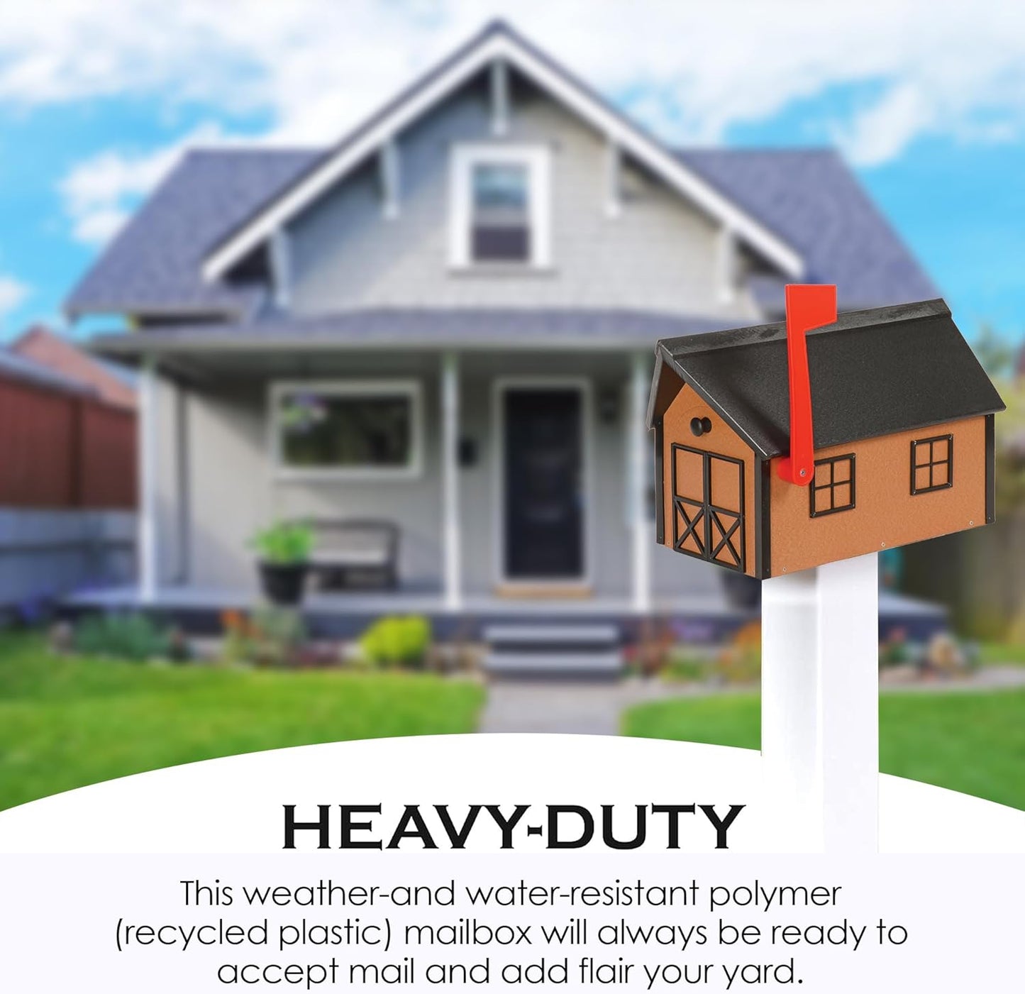 Peaceful Classics Poly Mailbox- Durable, Weather-Resistant Amish Craftsman Mailboxes for Outside Uses Like Front Yard and Road Side- Long-Lasting, Decorative, Modern Mailbox (Cedar with Black Trim)