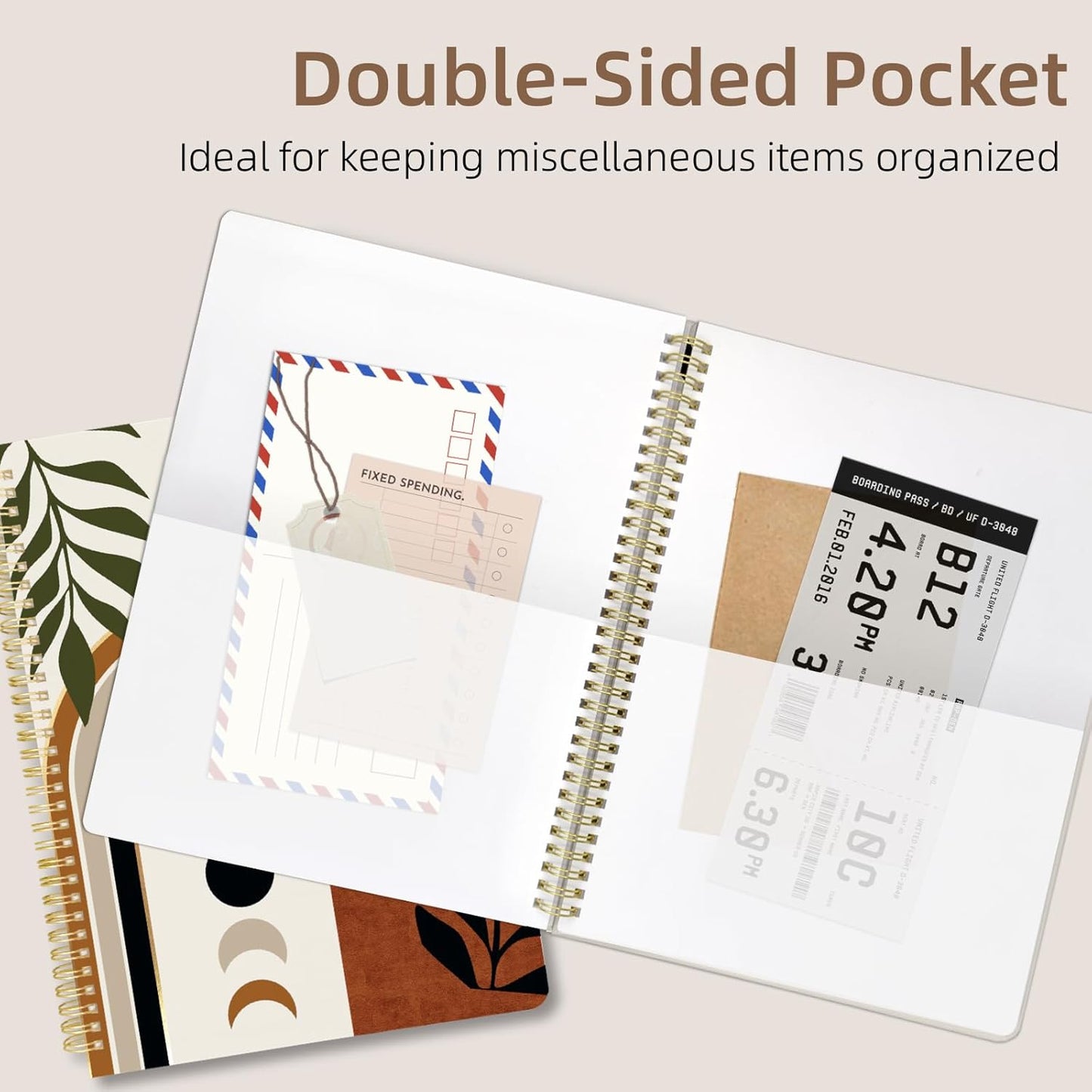 Cute Spiral Notebook journal A4 Aesthetic Pretty Design for Women Girls Kawaii with Pocket, 8.5 x 11 inch, Lined, Moon Boho