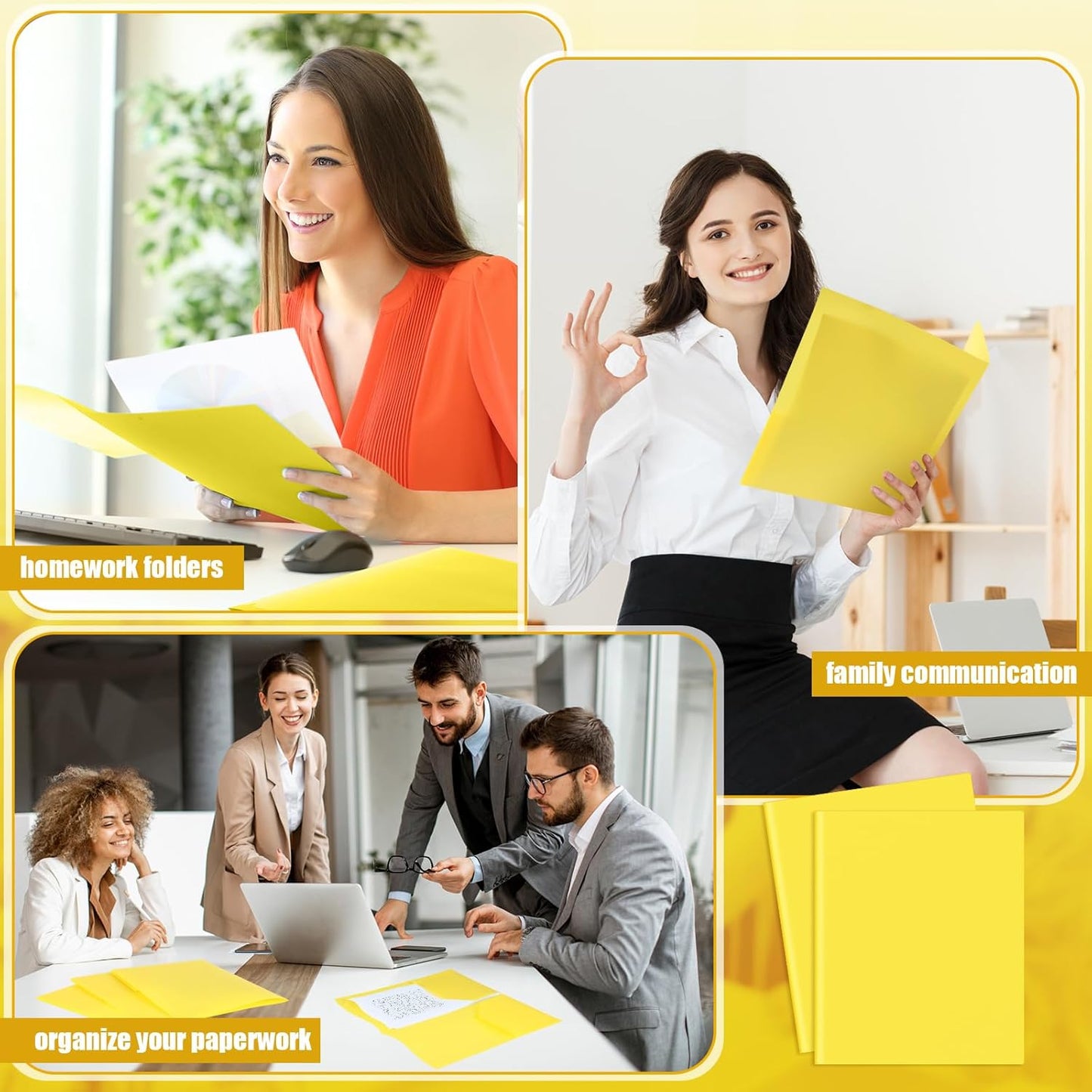 Gueevin 200 Pcs Two Pocket Folders Bulk Plastic File Folder with 2 Pockets Letter Size Paper Heavy Duty Durable Portfolios Case for Home Office School Business 11.61 x 9.45 Inch (Yellow)