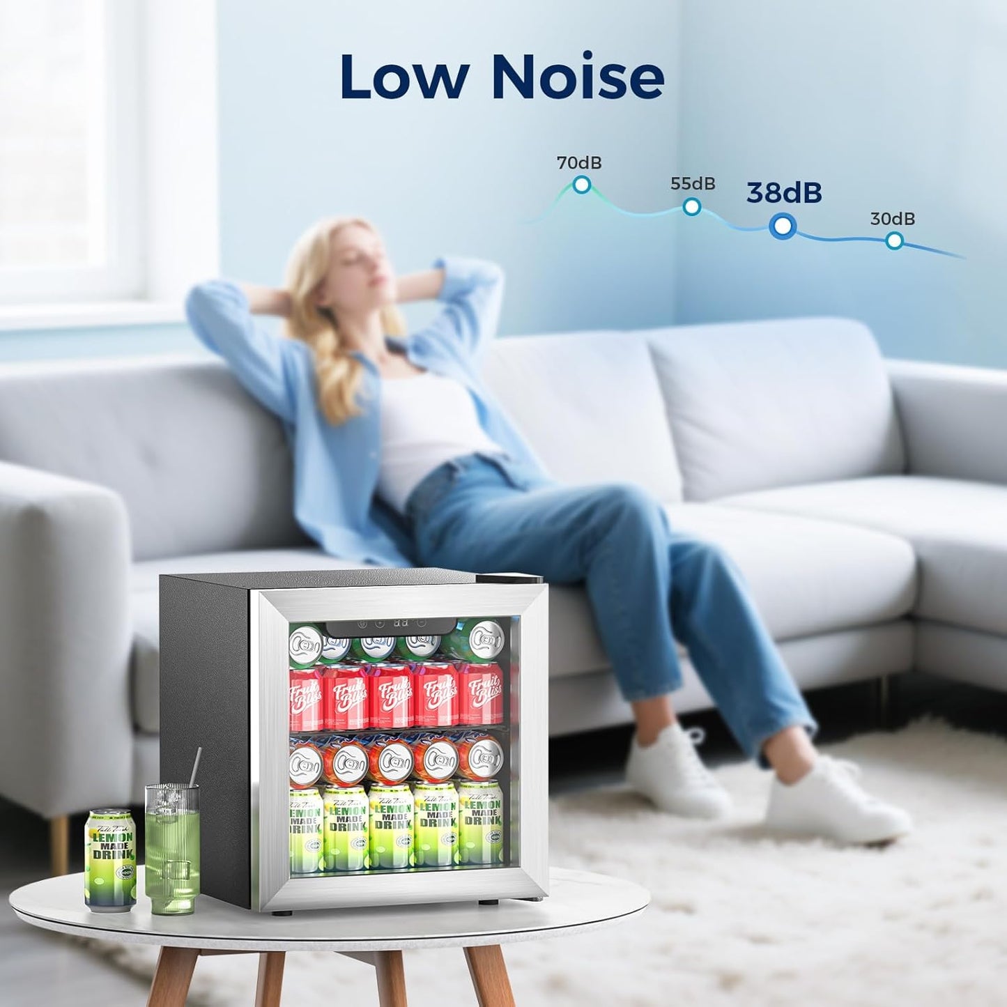 Beverage Refrigerator, 50 Cans Mini Fridge Cooler, ETL Approved 1.3 Cu.ft with Glass Door, Adjustable Shelves, Digital Temperature Freestanding Small Drink Fridge Soda Beer or Wine for Home Dorm Bar