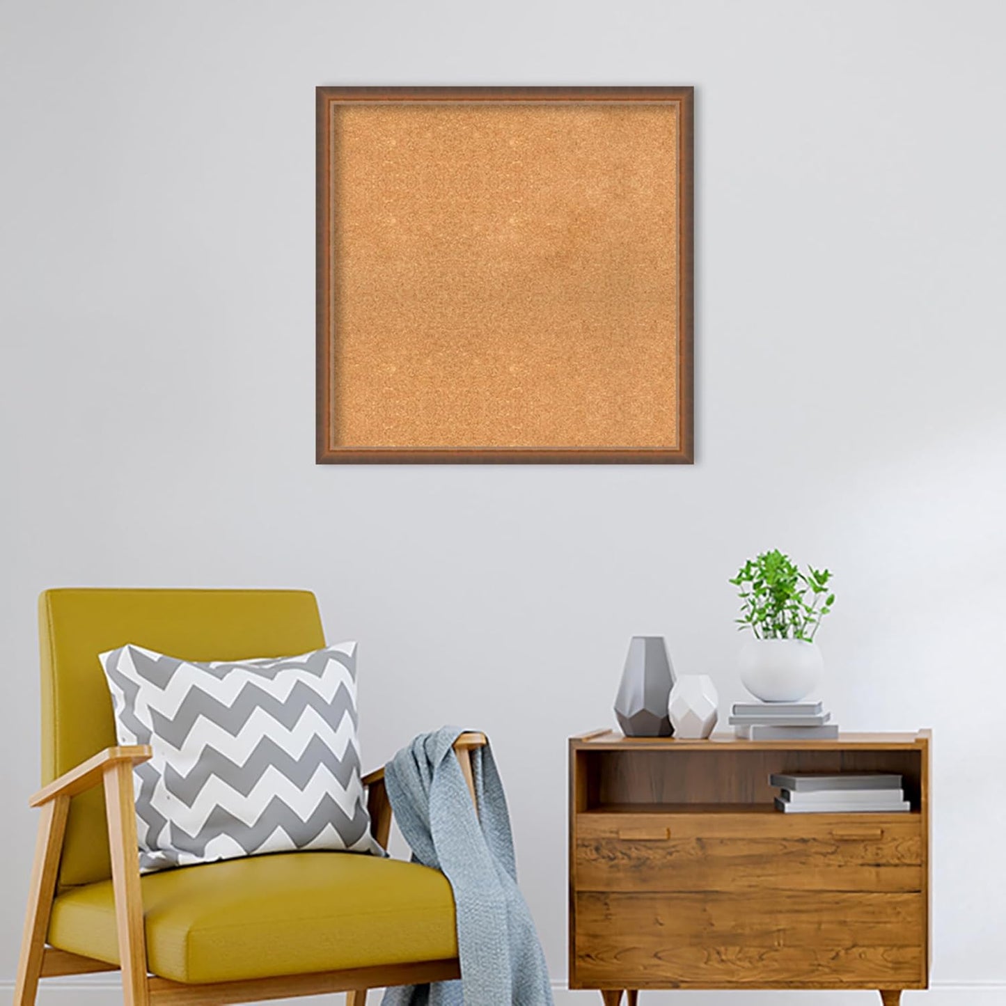 Amanti Art Natural Cork Board for Wall, 28x28 Vision Board with Bronze Frame, Large Corkboard Office Decor for Home Organization, Modern Corkboard Pinboard to Display Items for Home Organization in