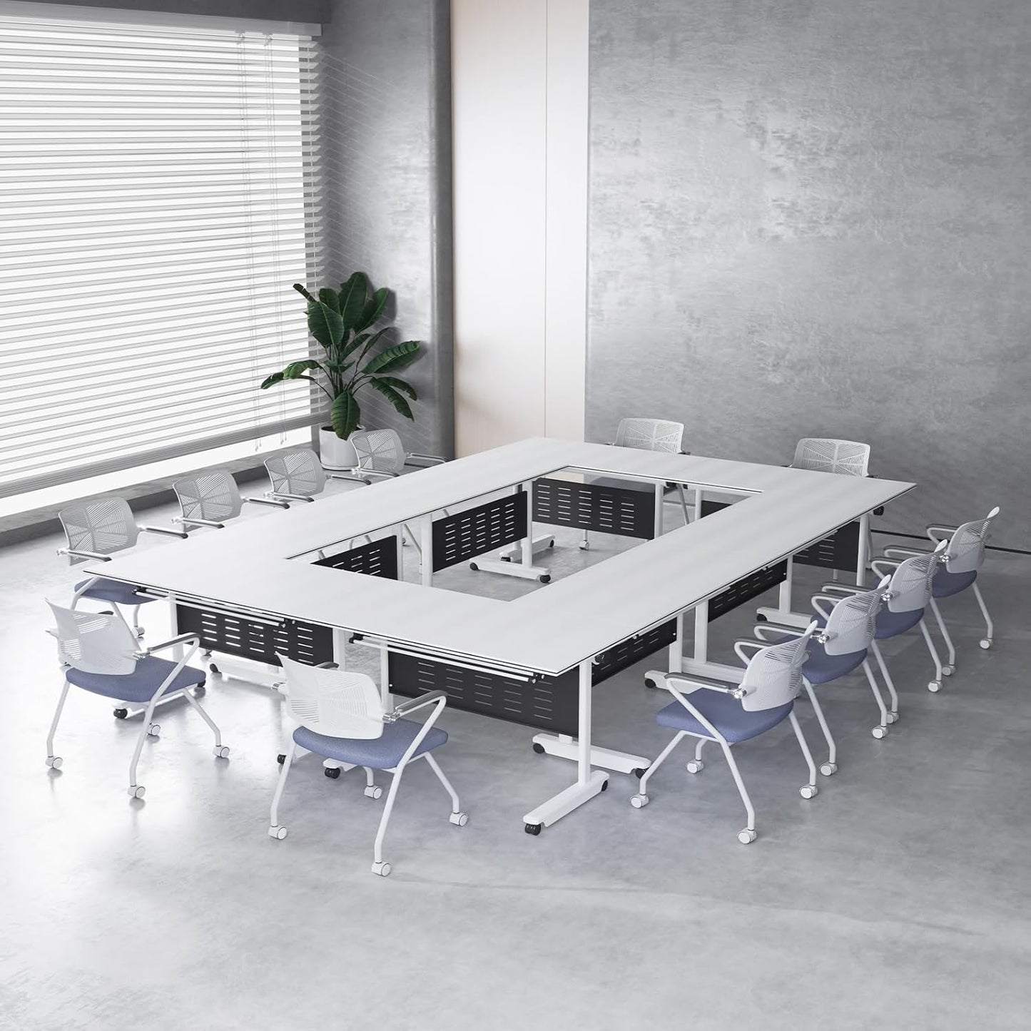 2Pack Conference Room Table, Folding Conference Table for Office Classroom, Mobile Training Tables with Casters Silent Wheels, Large Rectangular Convertible Modular Seminar Tables (L63in)