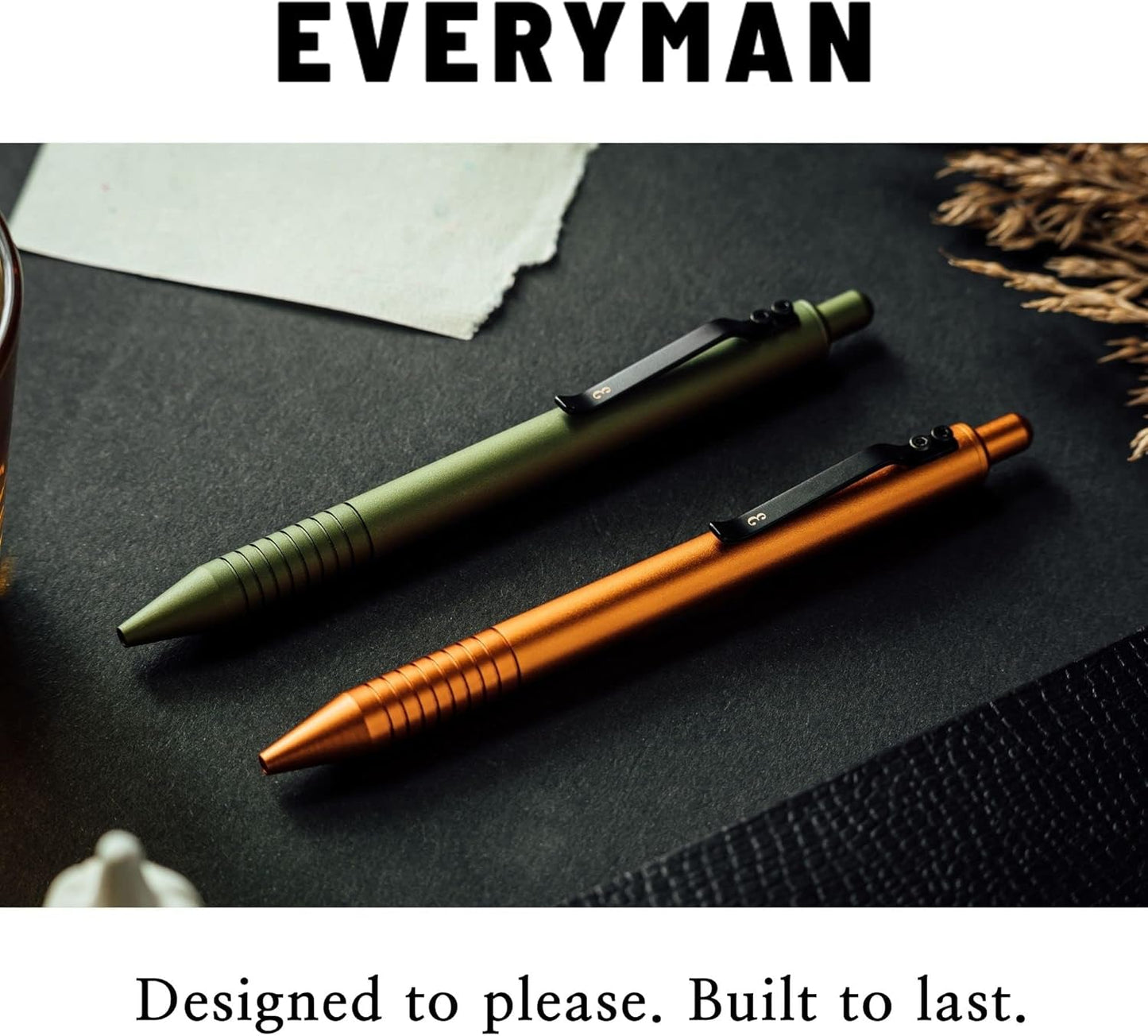 Everyman Taipan Orange Grafton Pen & Ink Bundle, Premium EDC Luxury Writing Utensil with Extra 3-pack of Black Gel Refills (.7mm), Pen with Pocket Clip, Luxury Metal Writing, Gift for Office