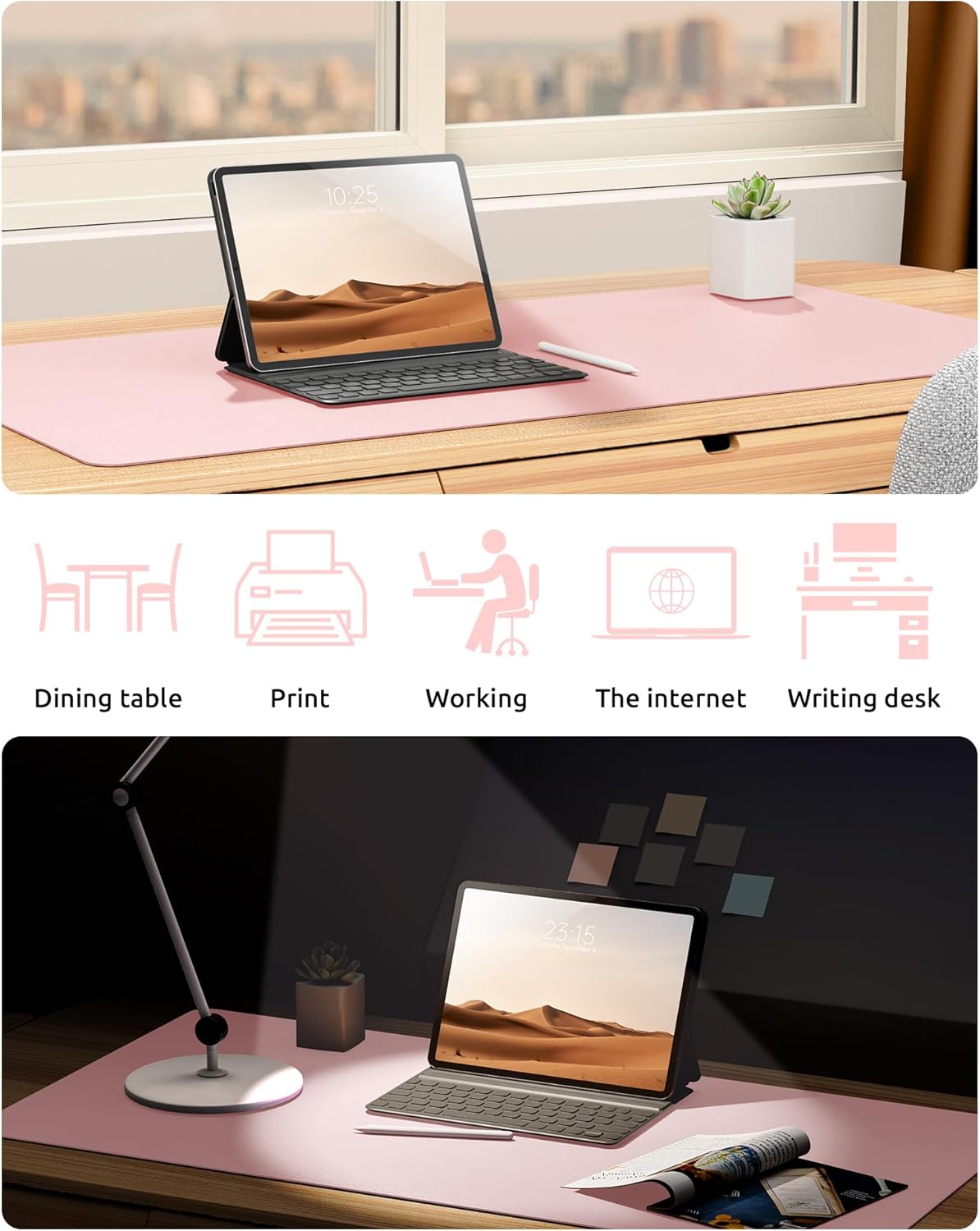 YSAGi Leather Desk Protector, Office Mat, Large Mouse Mat, Non-Slip PU Leather Blotter, Laptop Desk Pad, Waterproof Writing Pad for Office and Home (Light Pink, 35.4" x 17")