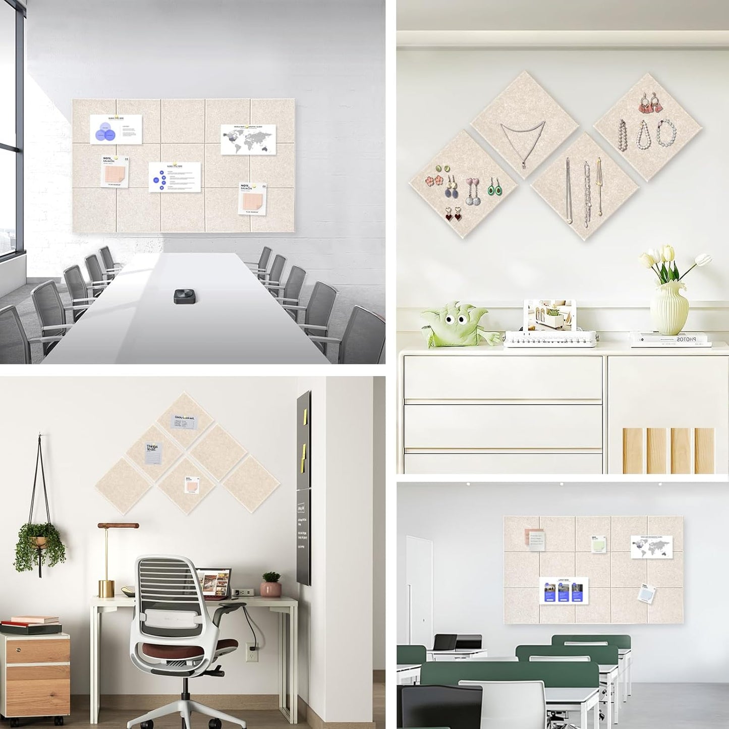 Large Cork Board for Office Wall Decor,48"x36"-12 Pack Felt Wall Tiles with Safe Removable Adhesive Tabs, 1/2" Thick, Felt Bulletin Board Pin Board Cork Boards for Walls - Beige