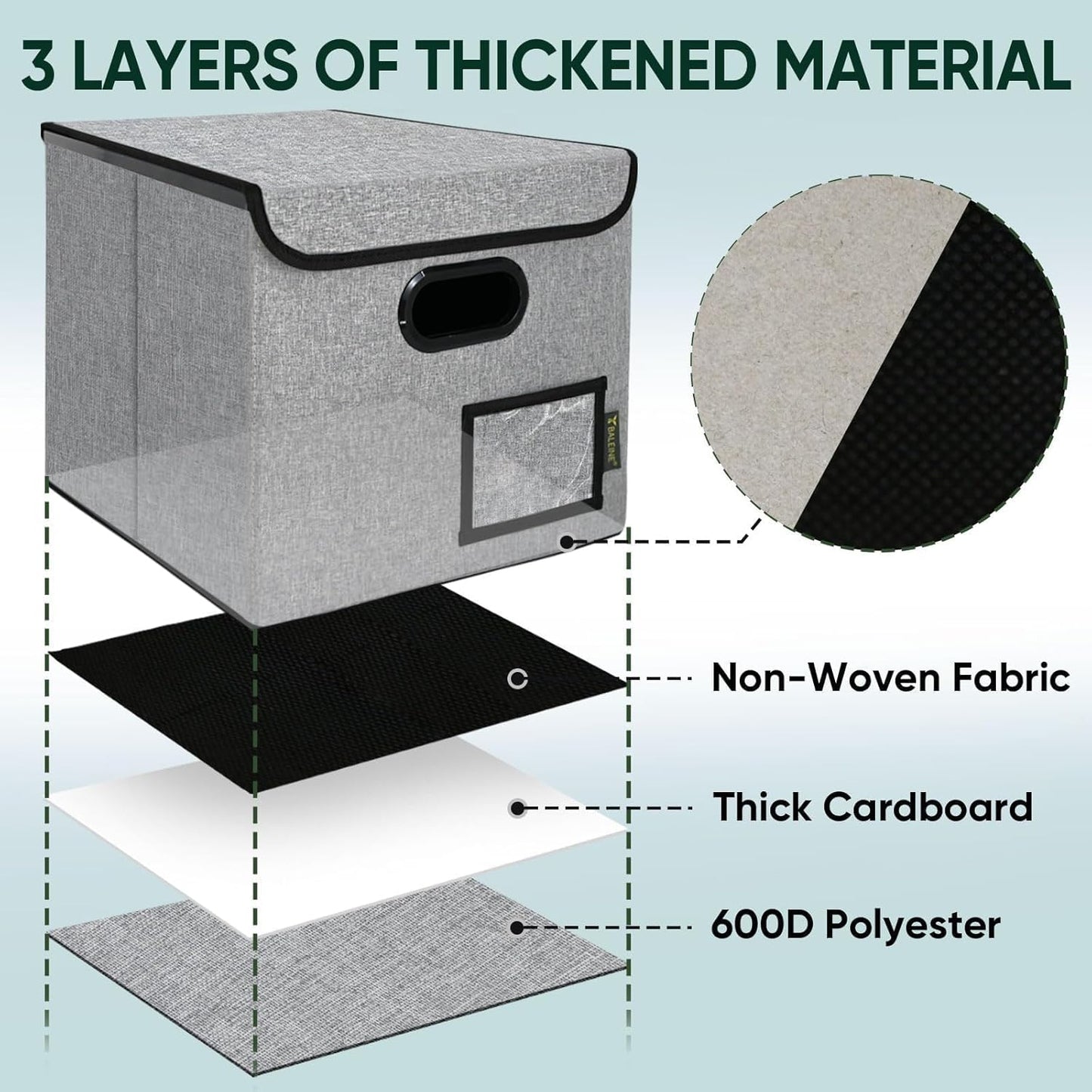 BALEINE File Organizer Box with Lid, Collapsible File Folder Organizer with Plastic Slide, Hanging File Folder Box for Office Document Storage (2 Pack, Grey)