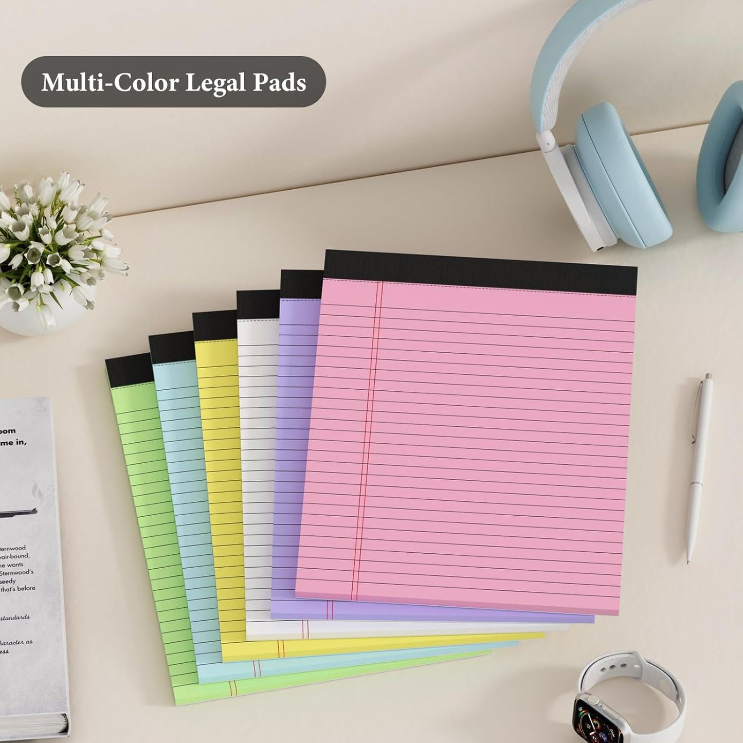 6 Pack Legal Pads 8.5 x 11 Colored Note Pads 8.5 x 11 Pink Notepad Perforated Writing Pads 8.5 x 11 Lined Paper Pads of Paper Wide Ruled 30 Sheets Notebook To Do List for School, Office, Home