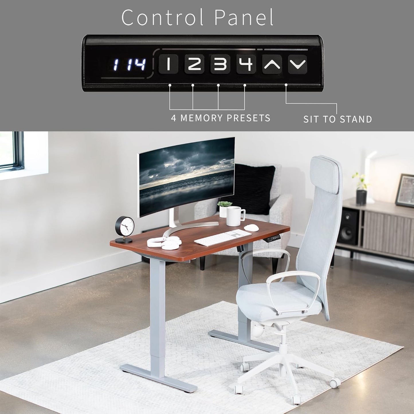 VIVO Electric 43 x 24 in Standing Desk, Memory Height Adjustment, 1B Series, One-Piece Dark Walnut Top, Gray Frame, DESK-KIT-1G4D