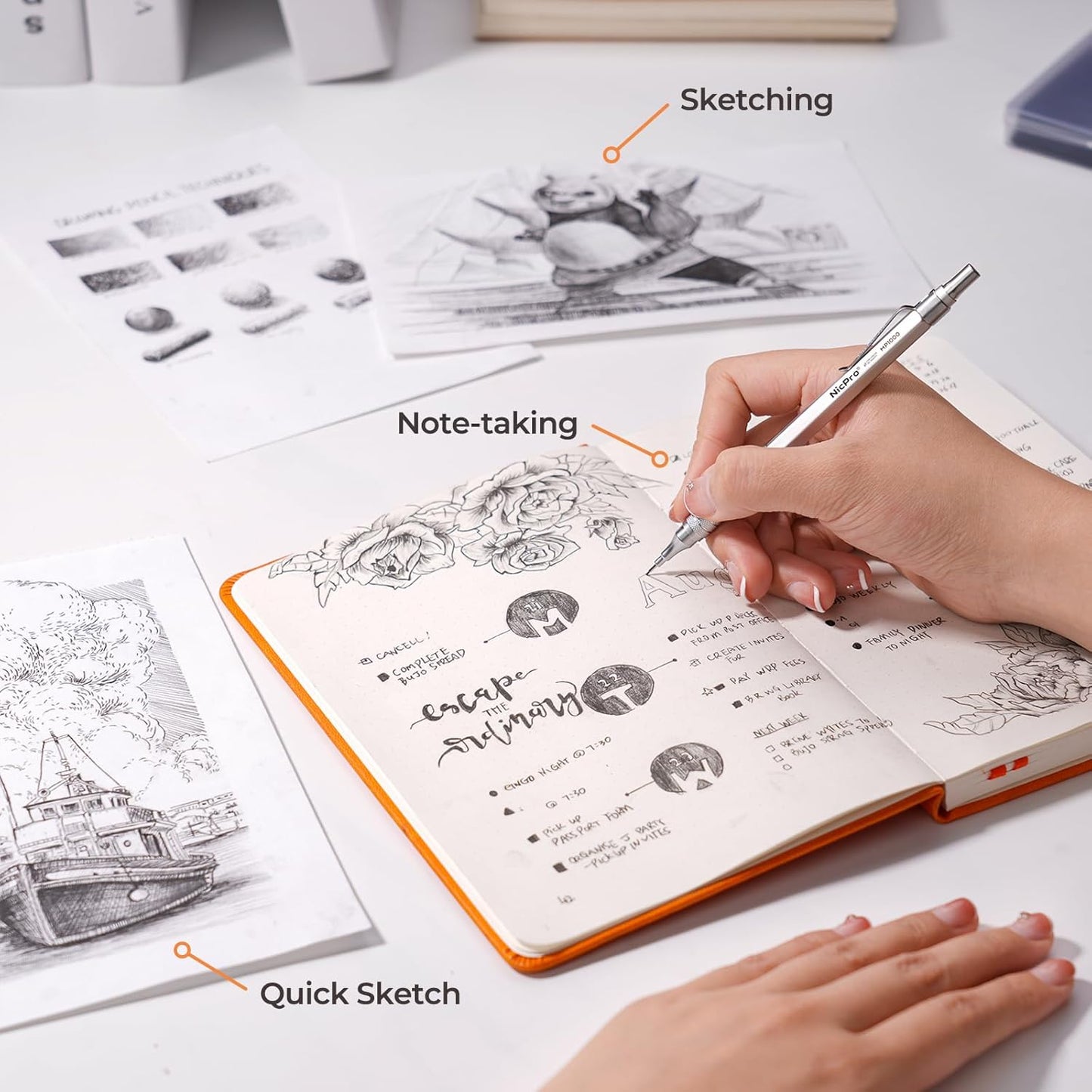 Nicpro 0.5 Mechanical Pencil Set with Case, 3PCS MP1000 Metal Artist Pencil & 8 Tube HB Lead Refills 0.5mm, 3 Erasers,9 Eraser Refills For Architect Writing Drafting, Drawing, Engineering, Sketching