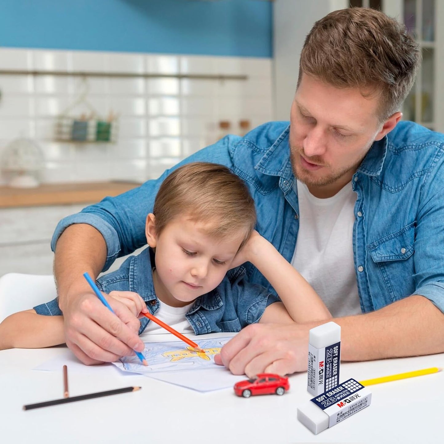 M&G 24 Pack Erasers Pencil Erasers, 2B White Rubber Eraser Rectangular Bulk for Kids School Students Office, Art Erasers for Drawing