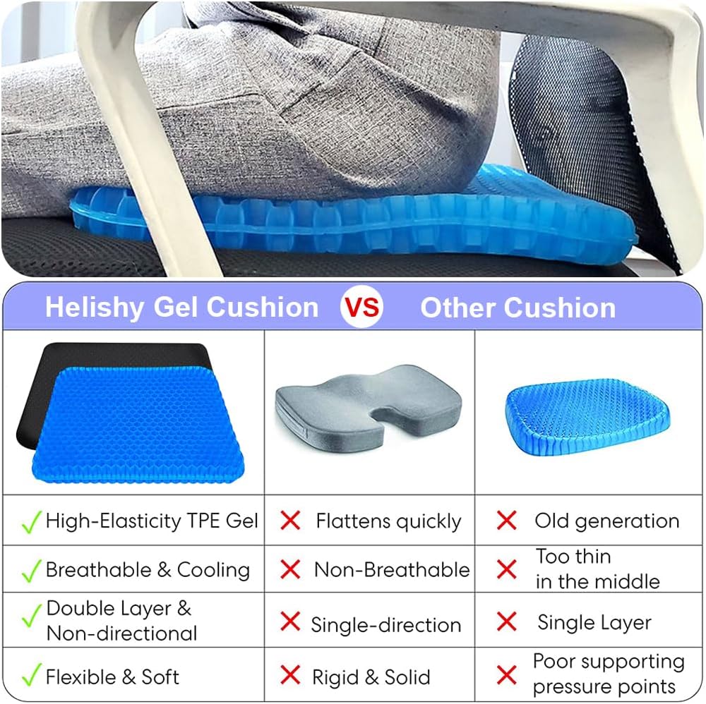 Extra Large Gel Seat Cushion, 17x17inch Double Thick Egg Gel Cushion for Pressure Pain Relief, Breathable Wheelchair Cushion Chair Pads for Car Seat Office Chair (Blue)