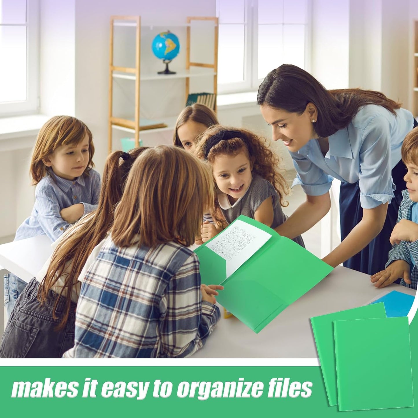 Gueevin 50 Pcs Plastic Folders with Pockets, Back to School Two Pocket Folder Fit Letter Size, Heavy Duty School Business Card Holder for Home Office, 11. 61 x 9. 45 Inches (Green)