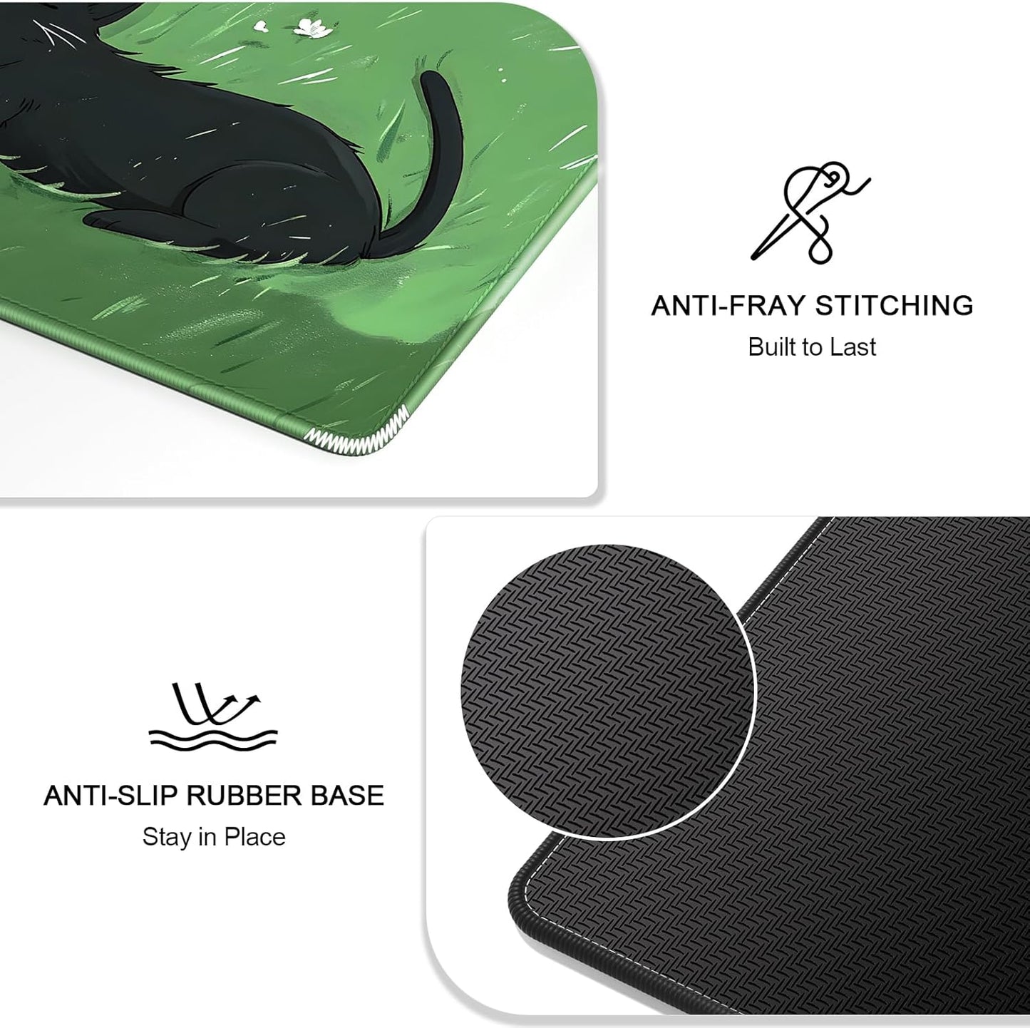 Auhoahsil Large Gaming Mouse Pad, Cute Cat Theme XXL 35.4 x 15.7 in Desk Pad Stitched Non-Slip Rubber Long Computer Mousepad Thin Extended Full Size Desk Mat for Desktop Laptop Wireless Mice, Green