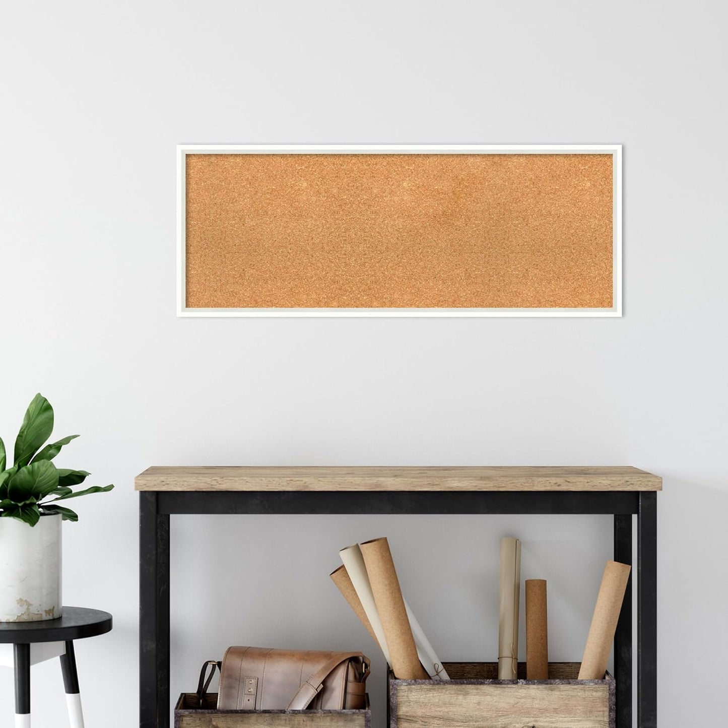 Amanti Art Natural Cork Board for Wall, 15x39 Vision Board with White Frame, Medium Corkboard Office Decor for Home Organization, Modern Corkboard Pinboard to Display Items for Home Organization in