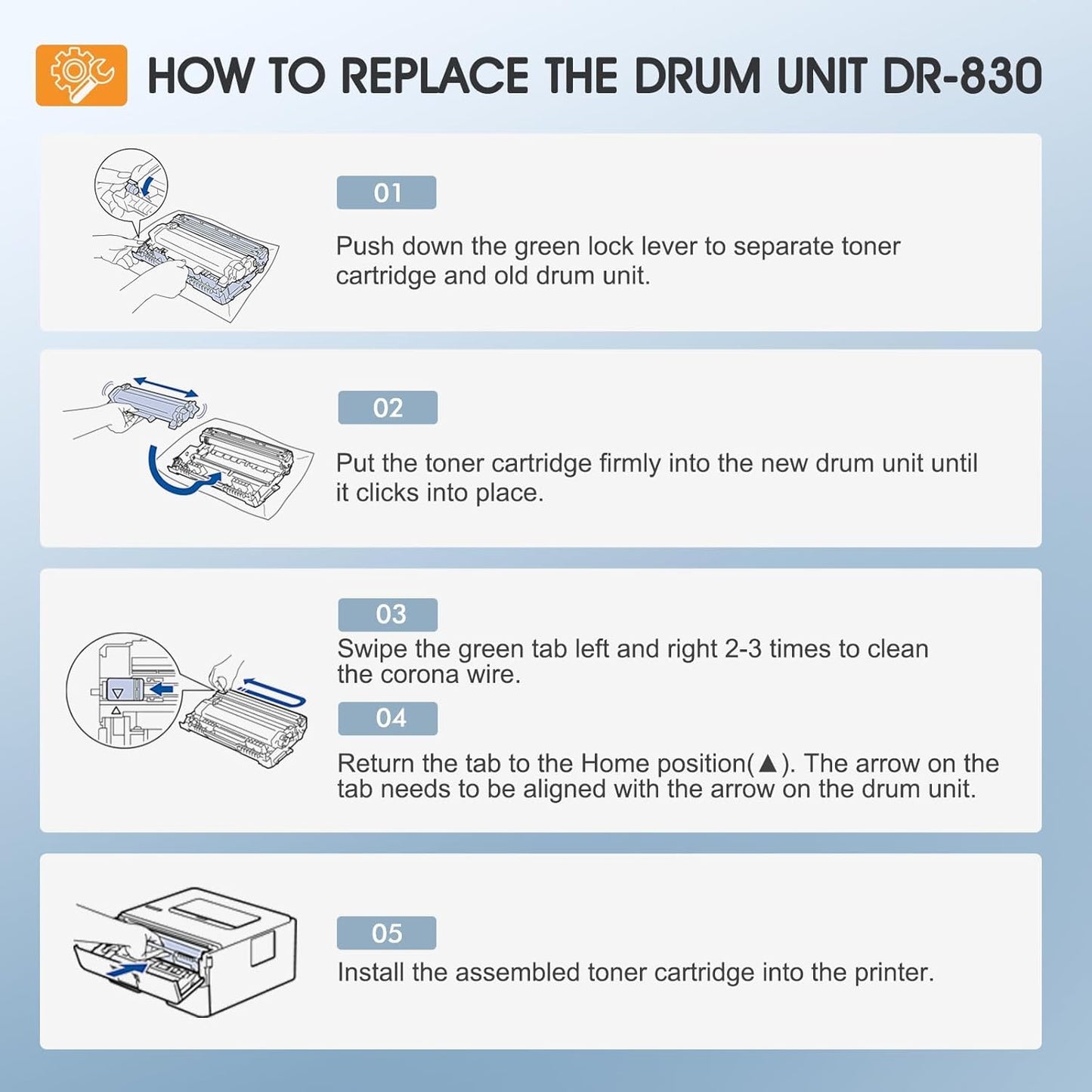 DR-830 DR830 Drum Unit Black 2 Pack Compatible Replacement for Brother DR830 DR 830 DR-830 for HL-L2400D L2405W L2460DW L2460DWXL L2865DW L2480DW DCP-L2640DW MFC-L2807DW L2820DW L2820DWXL Printer Ink
