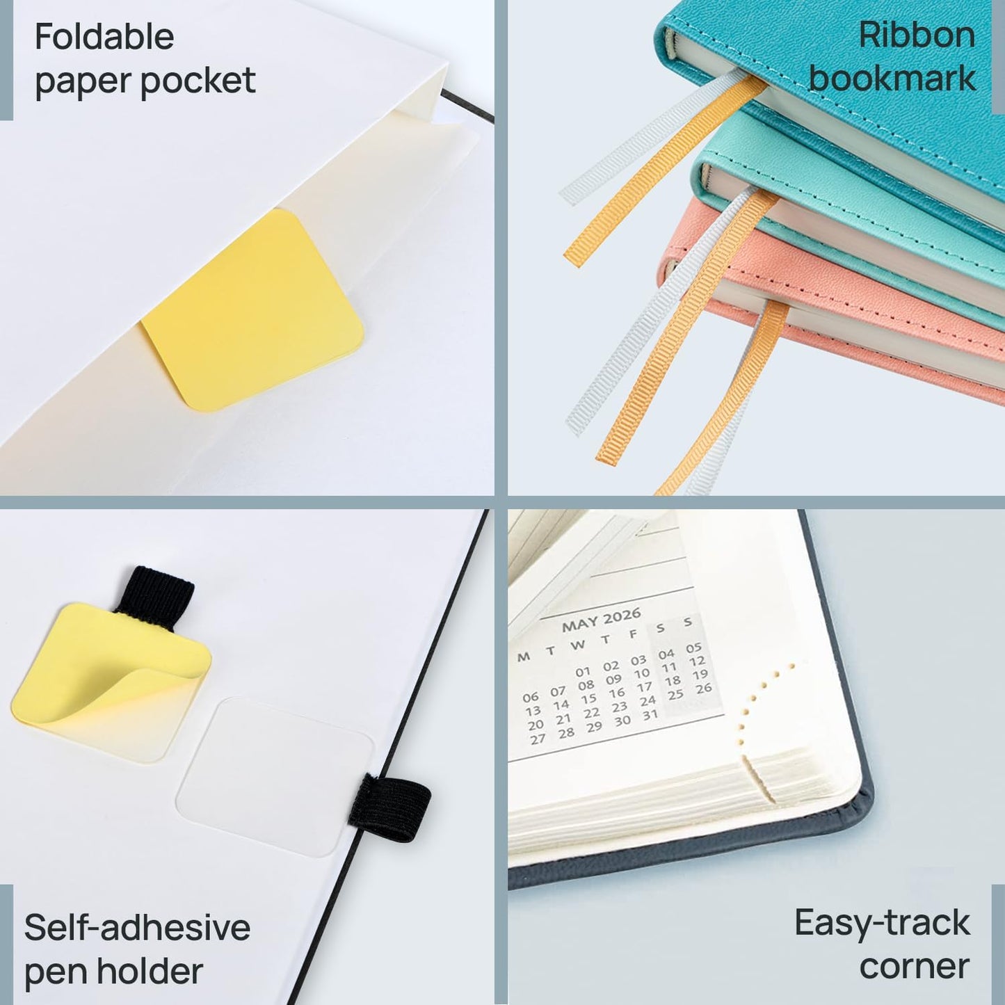 POPRUN Pocket Calendar 2026 (Small Size- 4'' x 6.25") Weekly and Monthly for Purse - Planner 2026 (Jan. 2026 - Dec. 2026) with Vegan Leather Soft Cover, Plastic Ruler, Pen Holder and More - Black