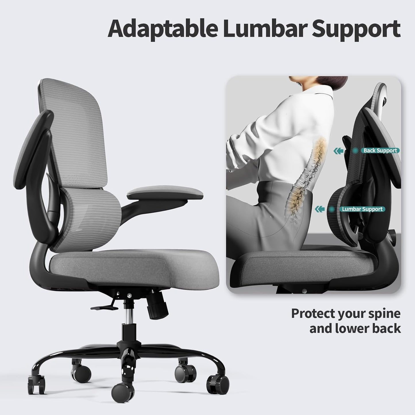 TRALT Office Chair - Ergonomic Desk Chair with Adjustable Lumbar Support, Mesh Computer Chair, Executive Chairs for Home Office Comfortable Lumbar Support (Dark Gray)