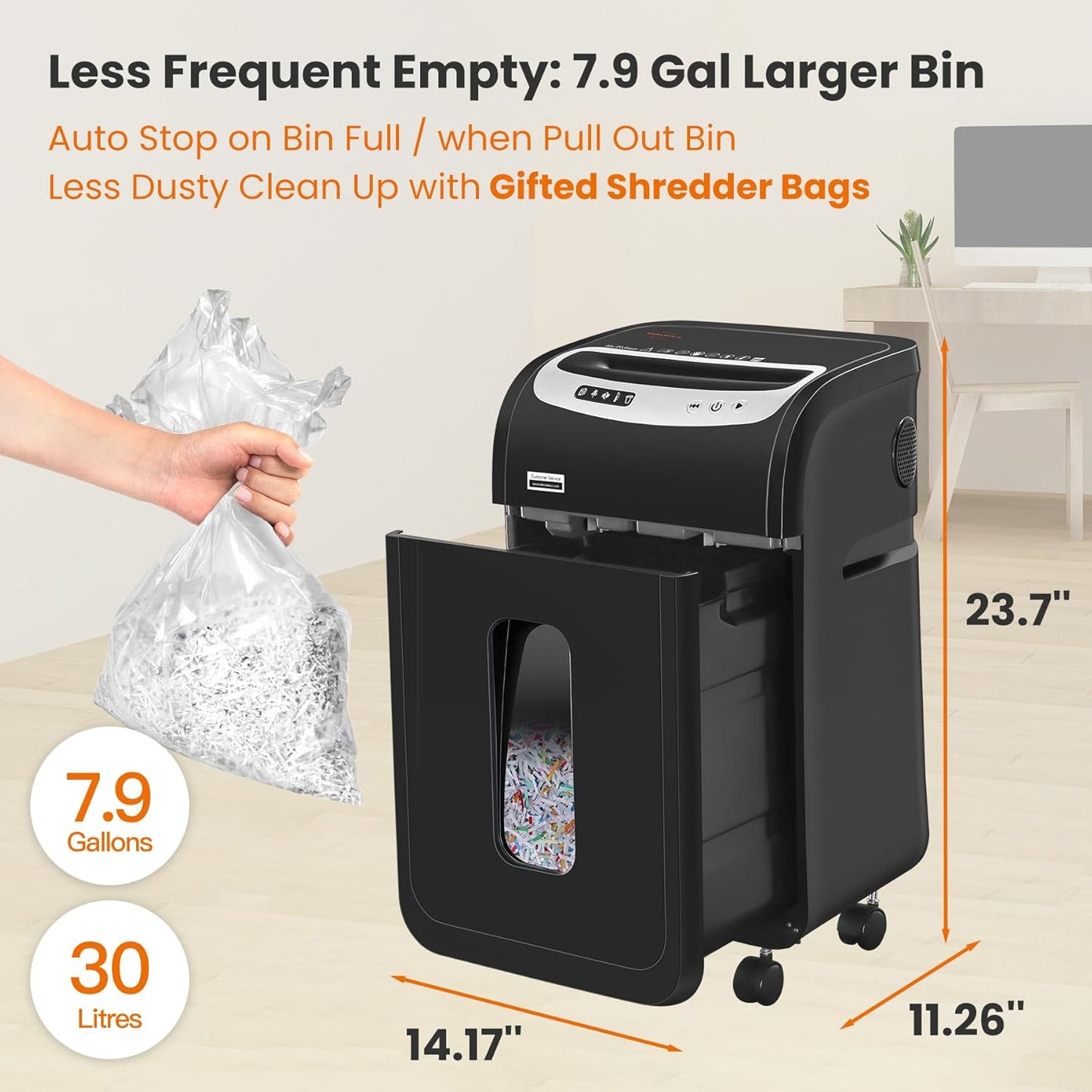Paper Shredder for Home Office Heavy Duty with 60 Mins Running with US Patented Cutter,Shred CD/Card with Extra Large Bin,AUTO Jam Proof(ETL) (20-Sheet Cross Cut)