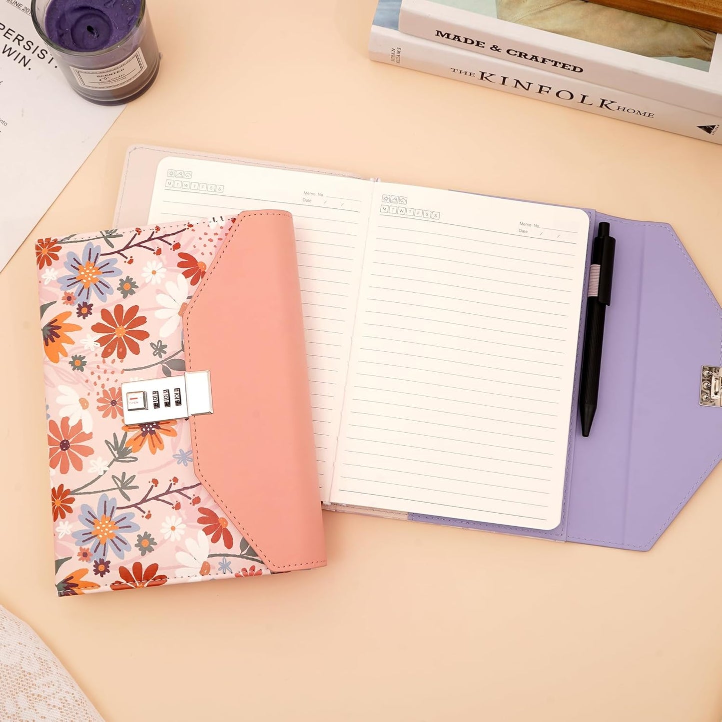 CAGIE Floral Diary with Lock for Women, Teen Girls Journal with Lock, Hardcover Refillable Women Journal with Pen, 6.3 x 8.5 Inch